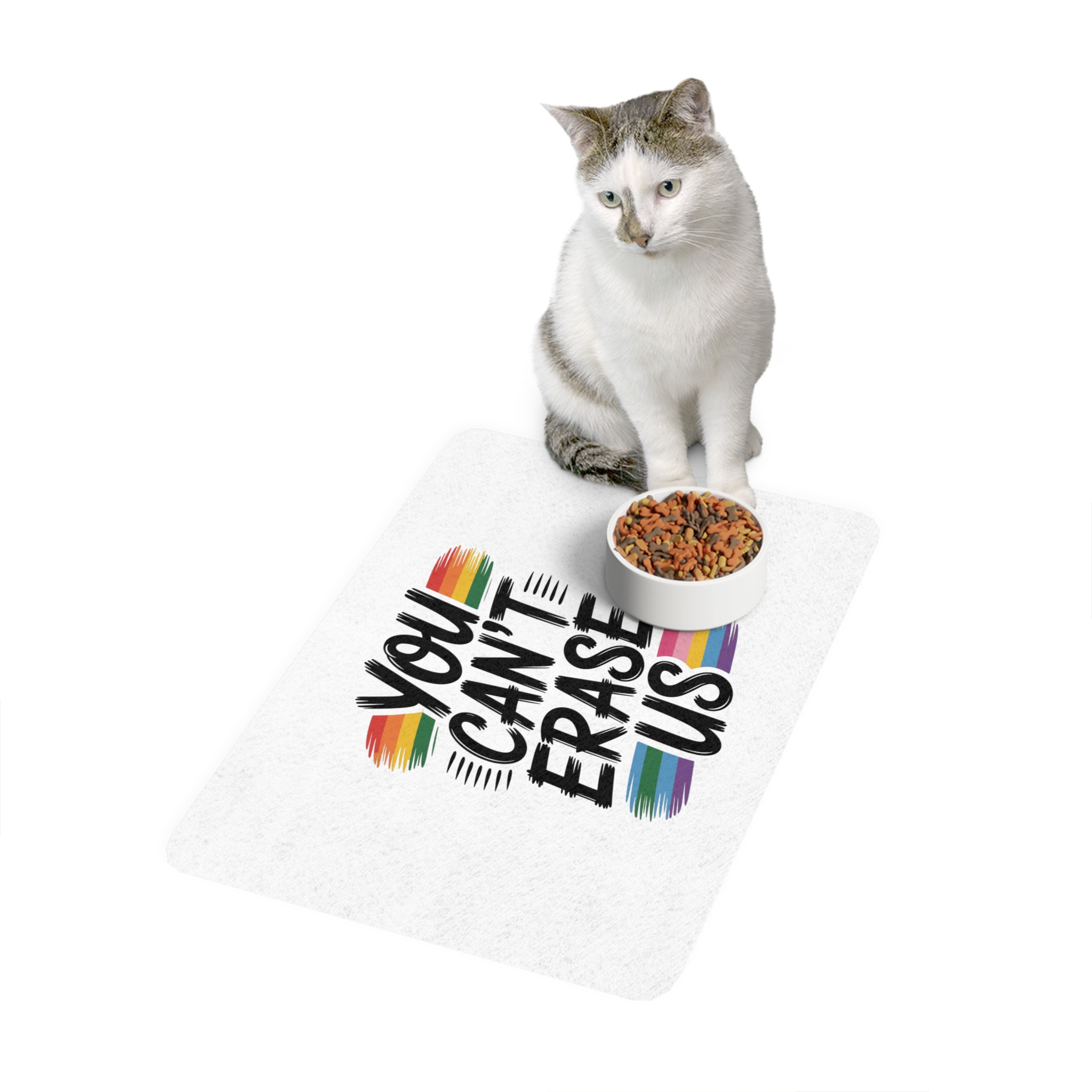 You Cant Erase Us T Shirt Design Isolated White Background 2 Pet Food Mat 12x18 - Image 3