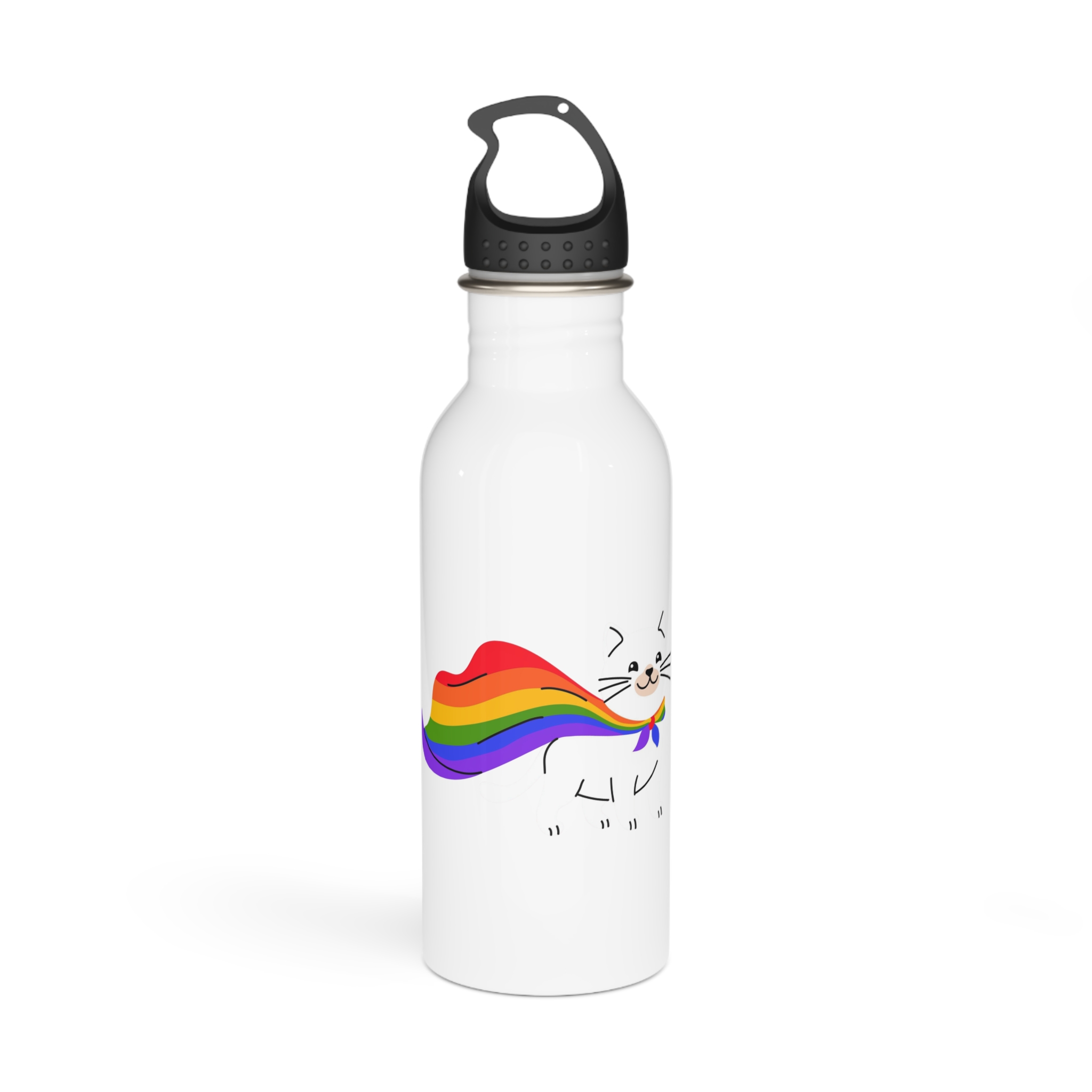 Kawaii Cat With Lgbtq Rainbow Flag Cartoon Stainless Steel Water Bottle