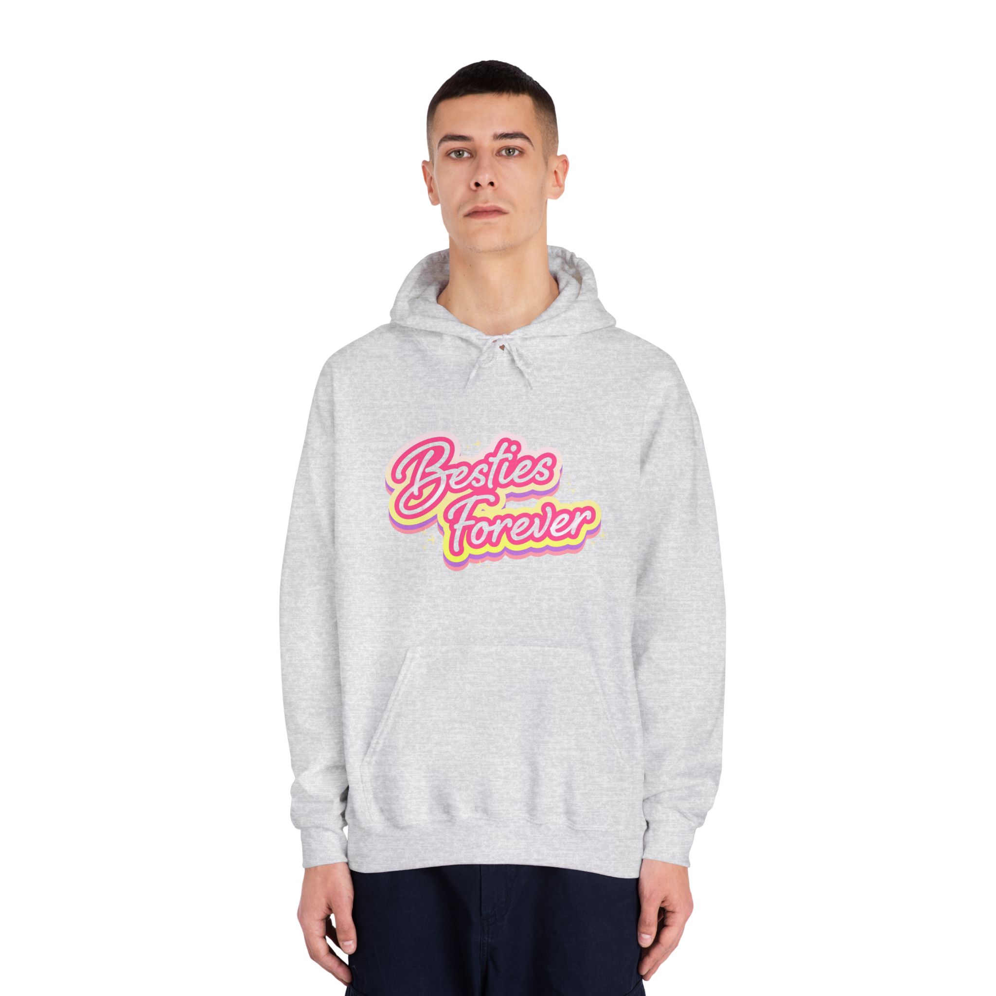 Pink Besties Forever Lettering Logo Unisex Dryblend Hooded Sweatshirt - Image 7