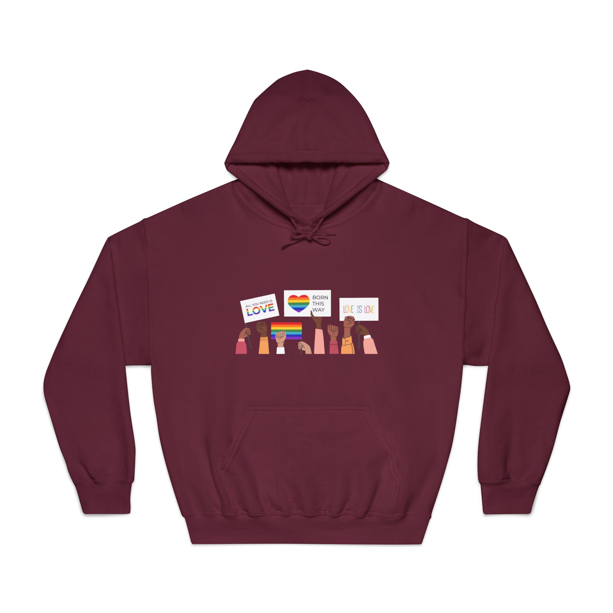People Holding Lgbt Posters Symbols Signs Flags With Rainbows Pride Month Human Rights Love Is Love Unisex Dryblend Hooded Sweatshirt - Image 17