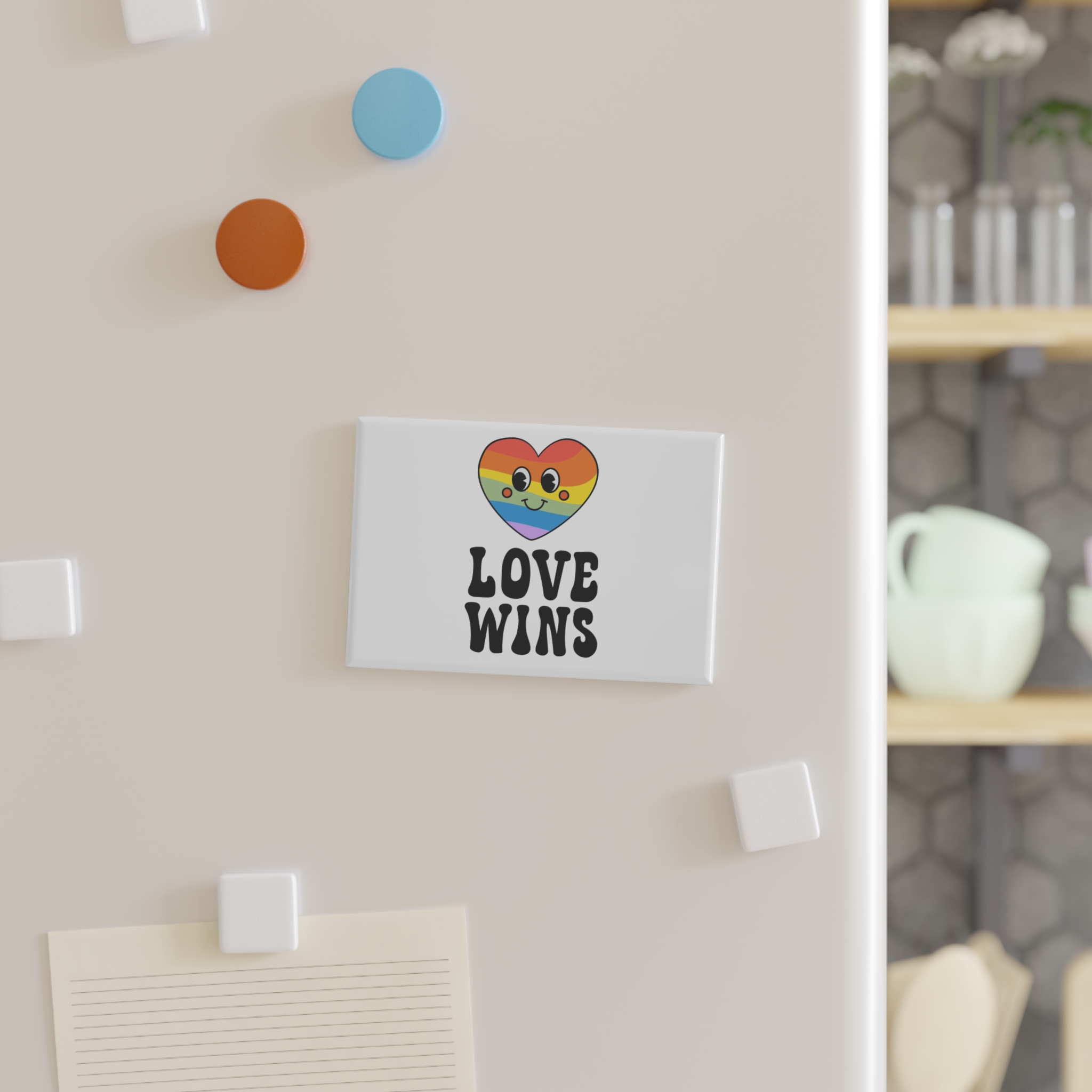 Vector Lgbt Groovy Love Wins Lettering Heart Button Magnet Rectangle 1 And 10 Pcs - Image 7