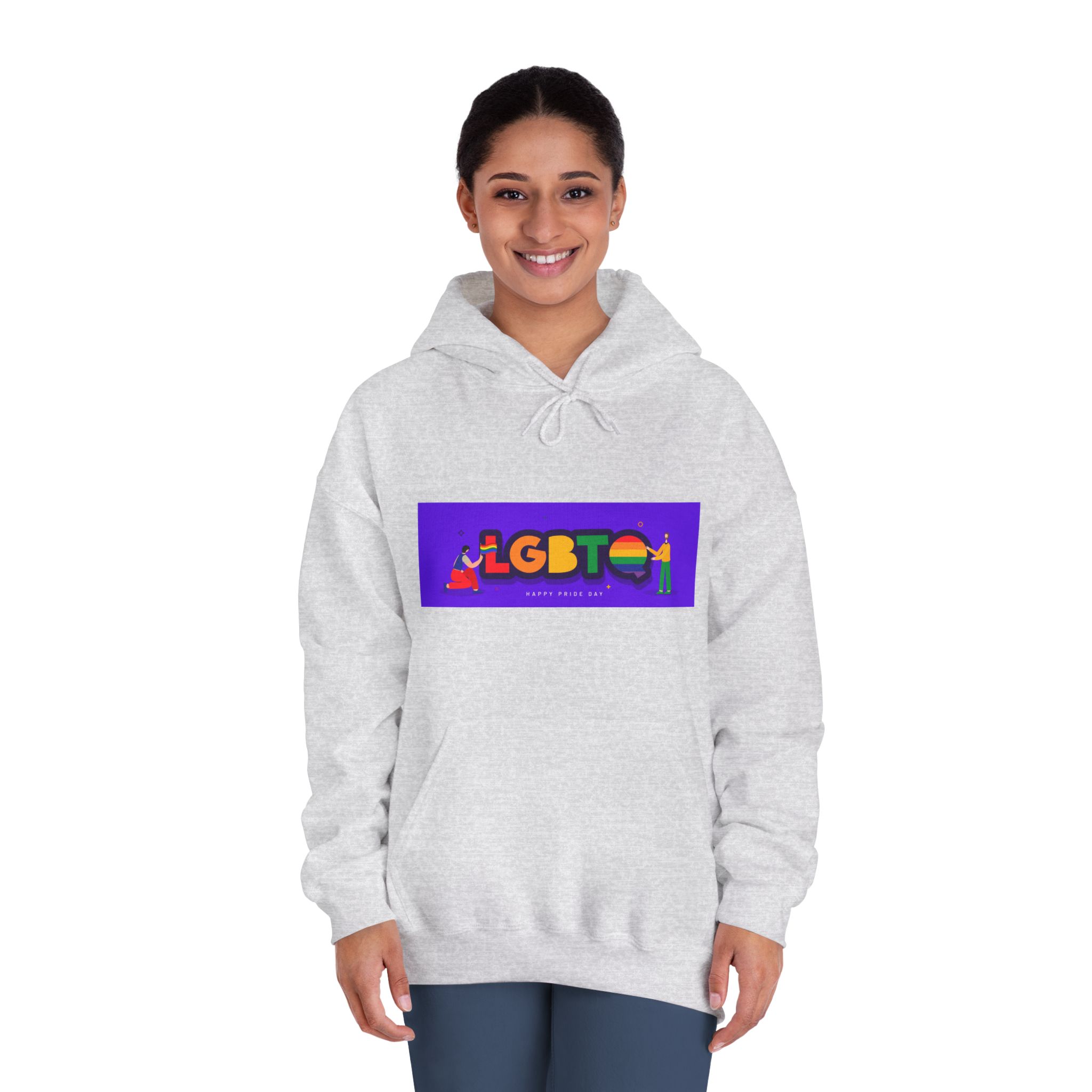 Lgbtq Community Banner Design With Illustration Gay Couple Unisex Dryblend Hooded Sweatshirt - Image 8