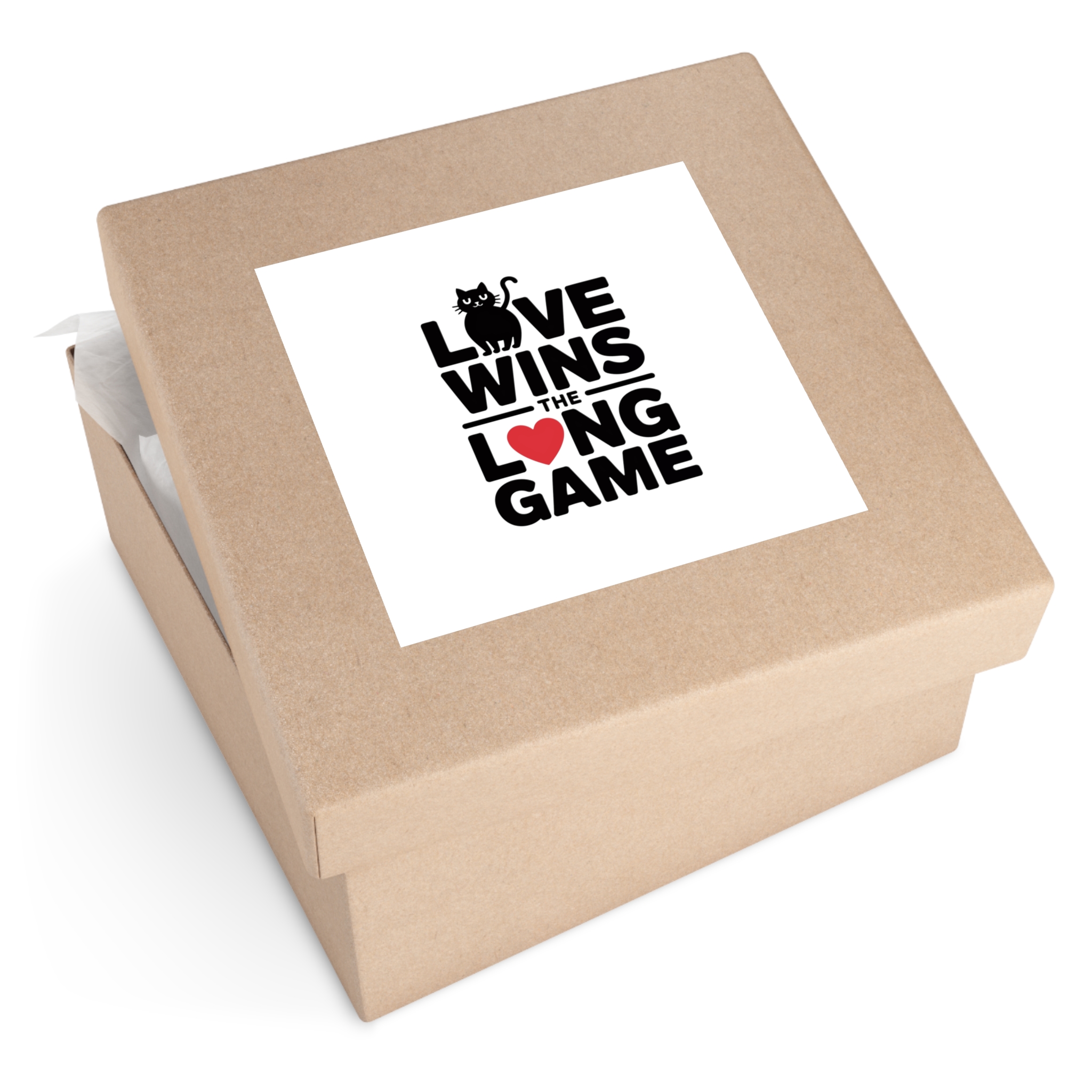 Love Wins Long Game With Black Cat Heart Illustration Laminate Stickers Square - Image 59