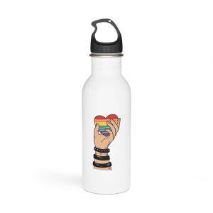 Hand Holding Rainbow Heart Symbolizing Pride Lgbtq Support With Black Wristbands Vector Illustration Stainless Steel Water Bottle