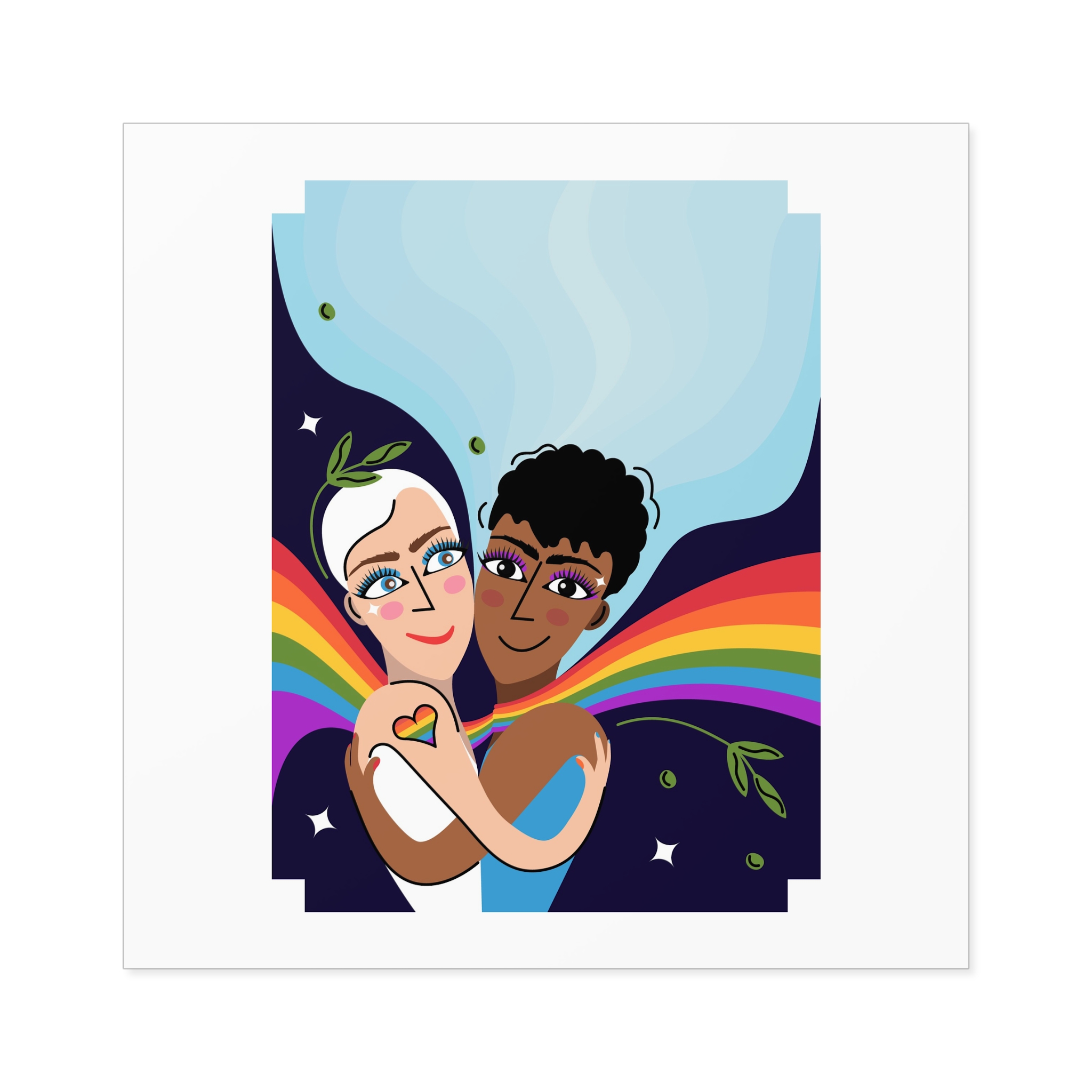 Interracial Lgbtq Men Romantic Relationships Cartoon Style Vector Card Laminate Stickers Square - Image 57