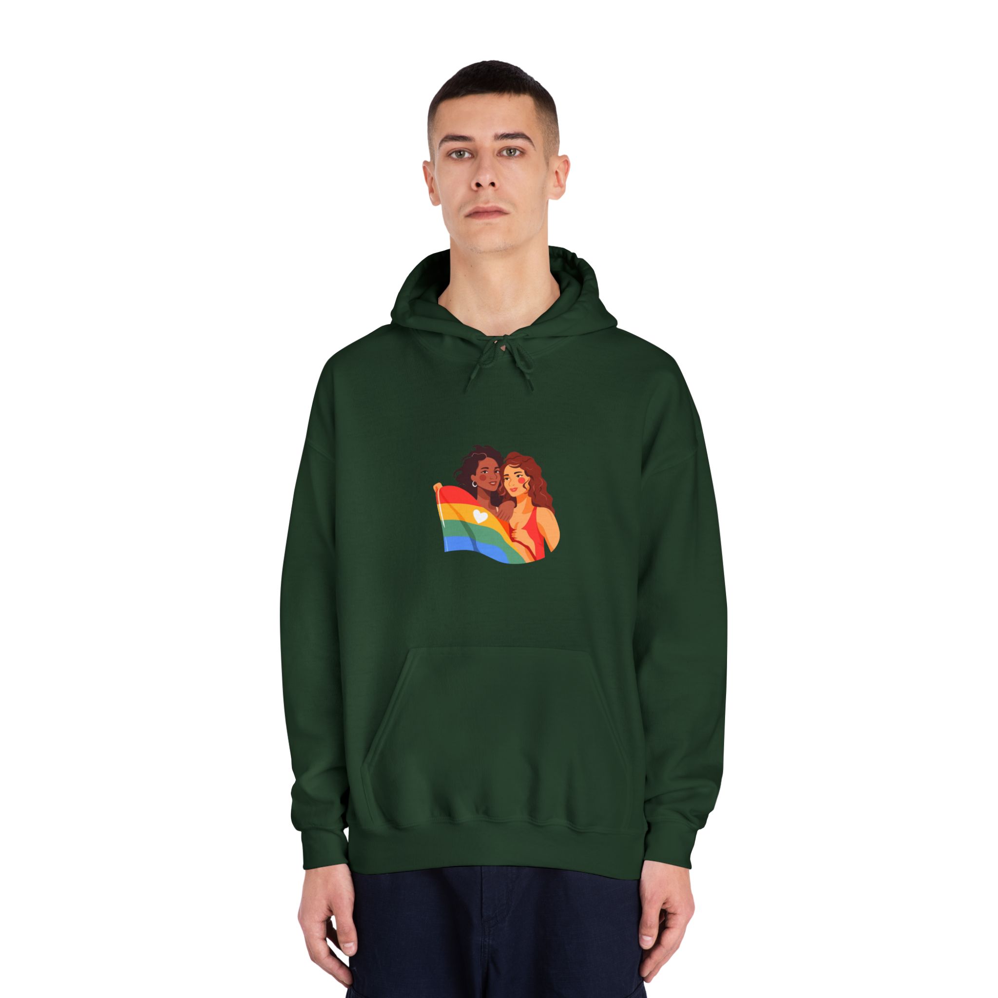 Portrait Lesbian Couple With Rainbow Flag Concept Lgbtq Unisex Dryblend Hooded Sweatshirt - Image 23