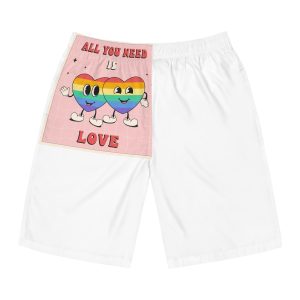 Lgbtq Pride Month Retro Groovy Poster Social Media Post Template With Rainbow Heart Mens Board Shorts Aop