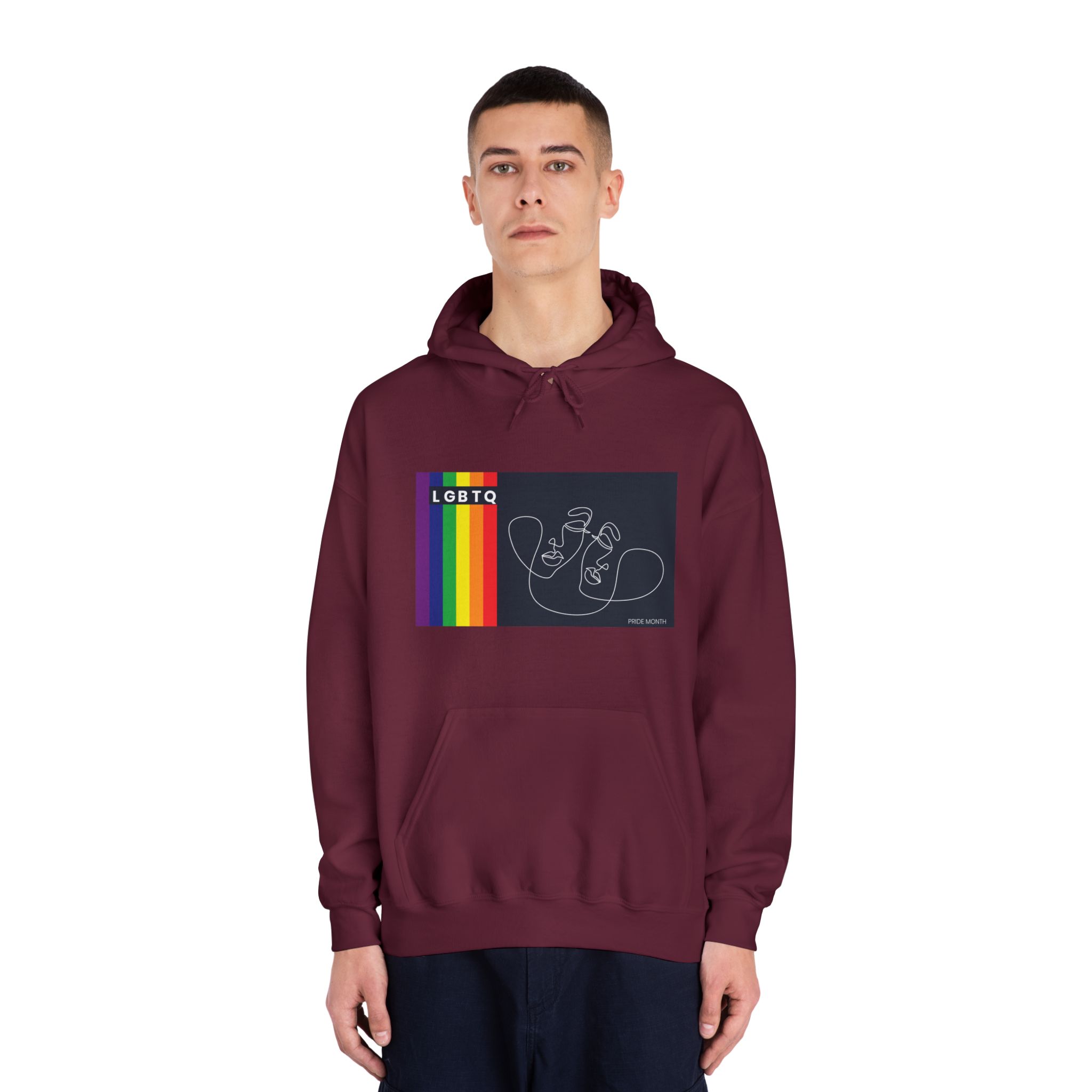 Lgbtq Pride Month Color Flag Dark Background With Female Couple Line Are Vector Illustration Unisex Dryblend Hooded Sweatshirt - Image 19