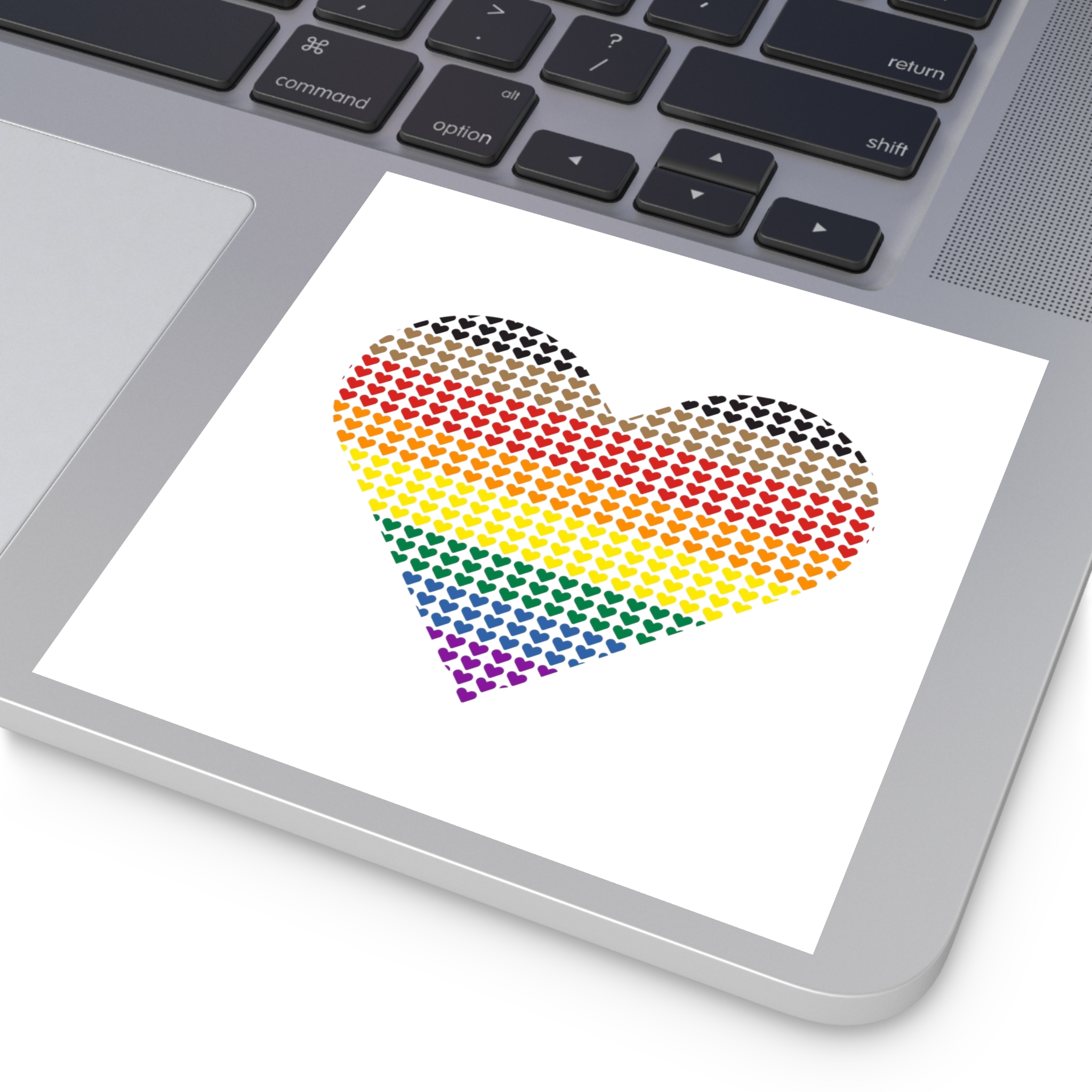 Pride Flag Heart Shape Icon With Heart Pattern Inside Heart Symbol With Black Brown Stripes Laminate Stickers Square - Image 43