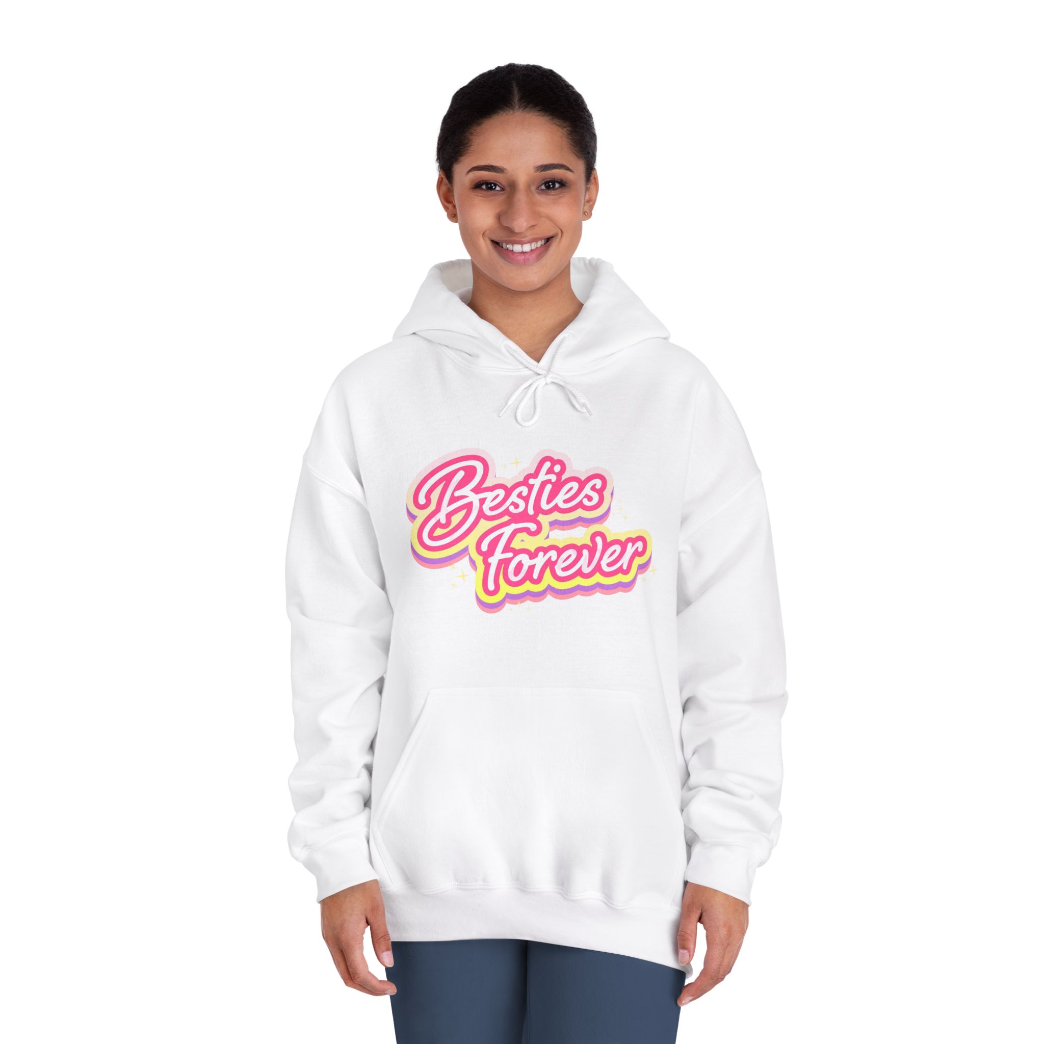Pink Besties Forever Lettering Logo Unisex Dryblend Hooded Sweatshirt - Image 4
