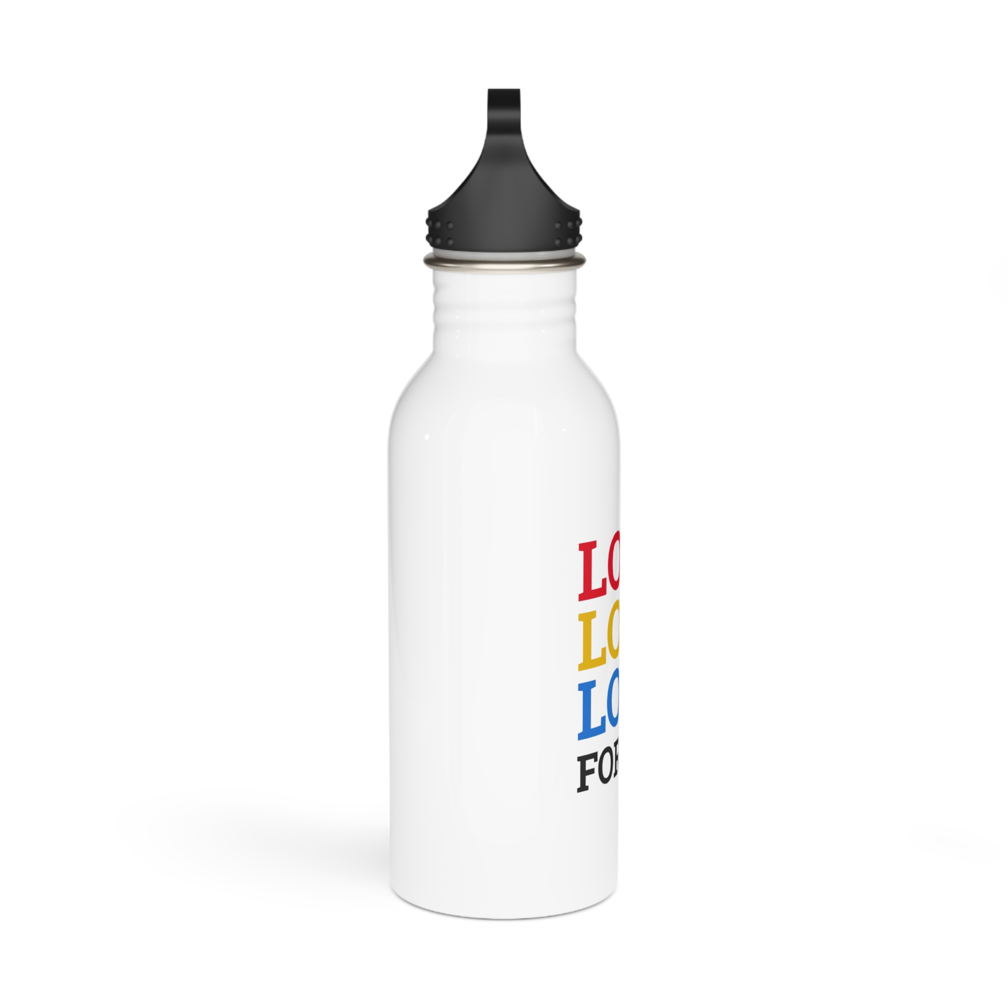 Love All Lgbtq Pride Month Positive Quote Rainbow Color Typographic Art White Background Stainless Steel Water Bottle - Image 2