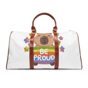 Cute Capybara Holding Be Proud Rainbow Flag Illustration Waterproof Travel Bag