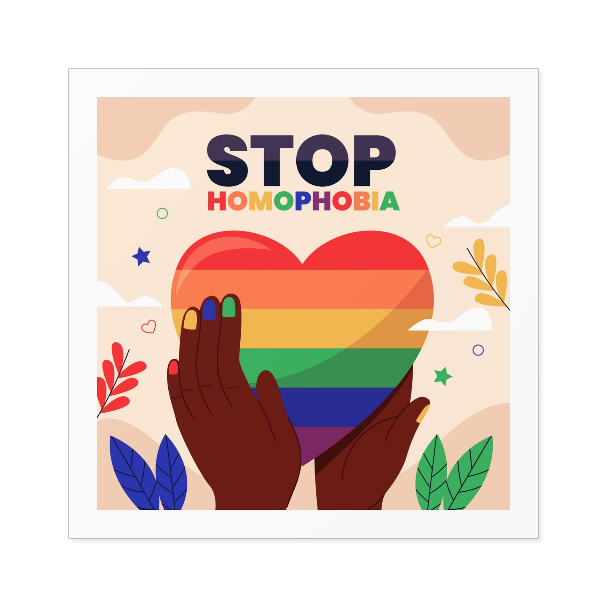 Hand Drawn Stop Homophobia Message Illustrated Laminate Stickers Square - Image 33