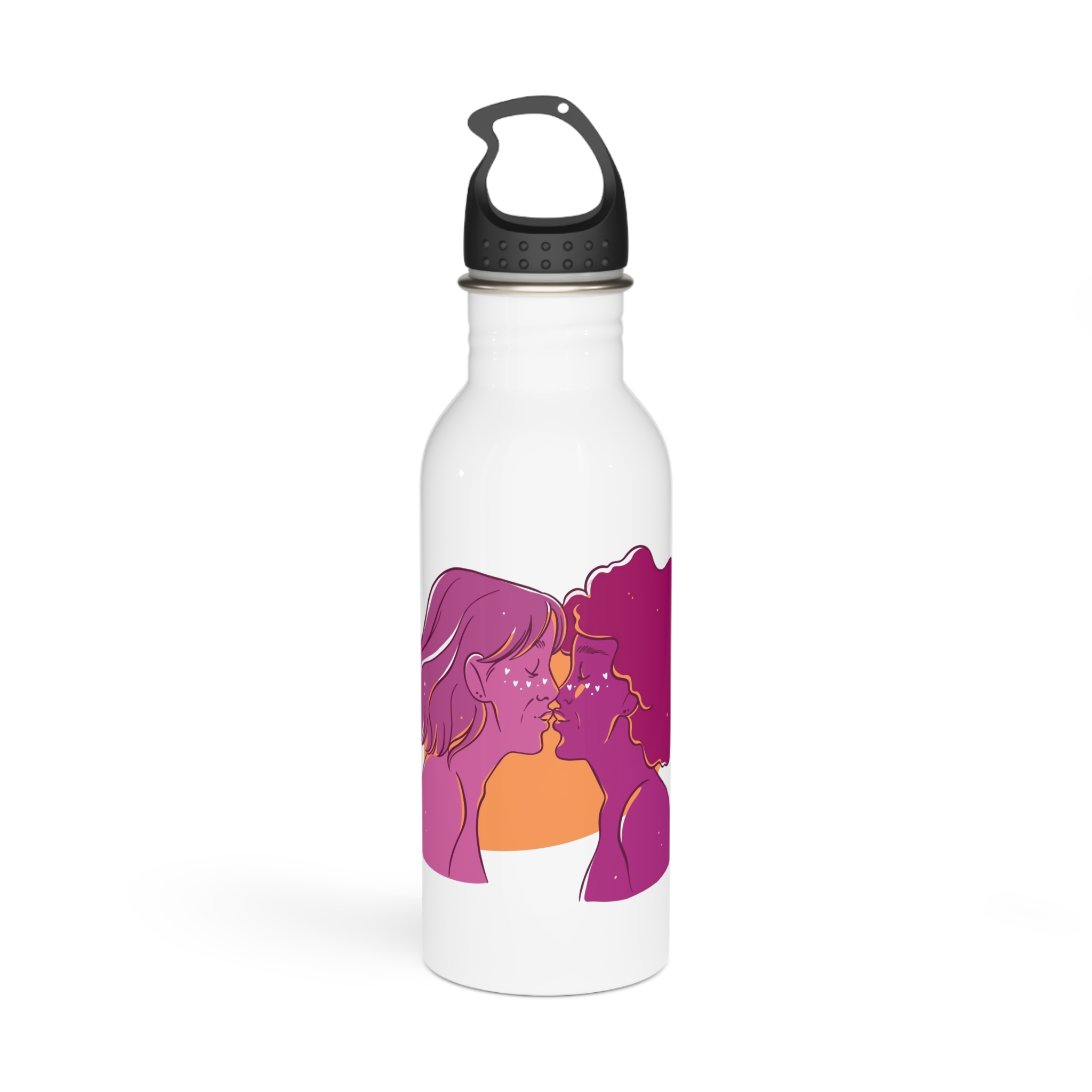 Hand Drawn Affectionate Lesbian Kiss (3) Stainless Steel Water Bottle