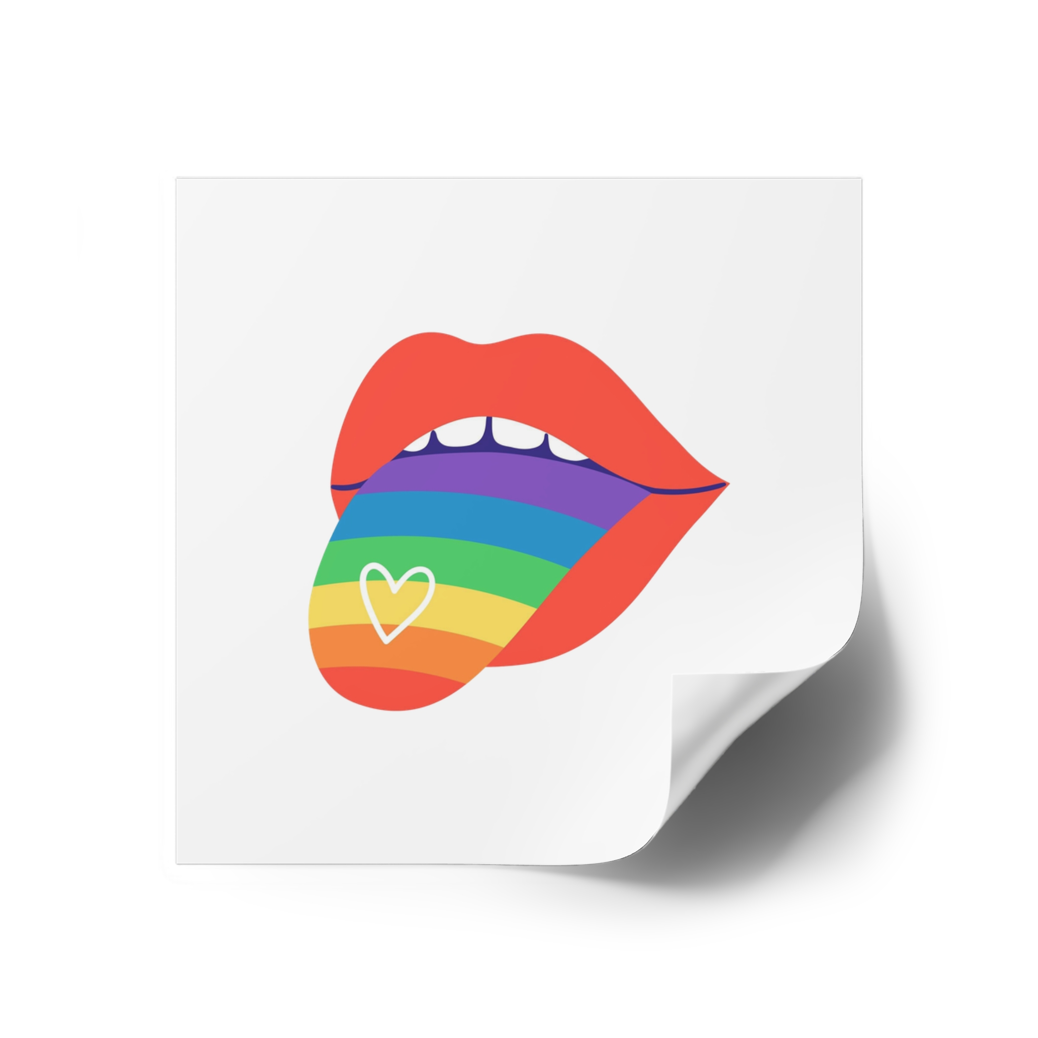 Open Red Lips With Rainbow Tongue Hand Drawn Vector Illustration Laminate Stickers Square - Image 26