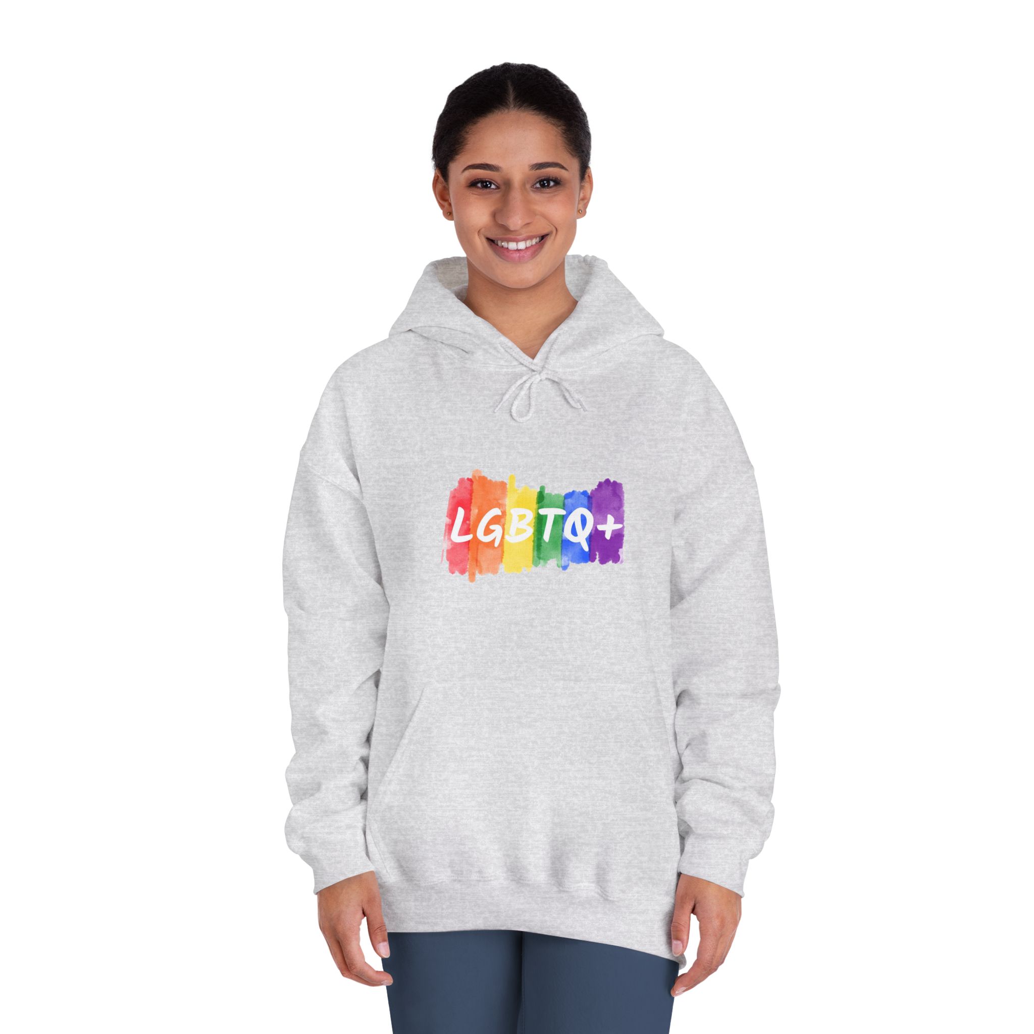 Lgbtq Logo Lettering Text Vector Rainbow Watercolor Paint Textured Colorful Stripes Unisex Dryblend Hooded Sweatshirt - Image 8