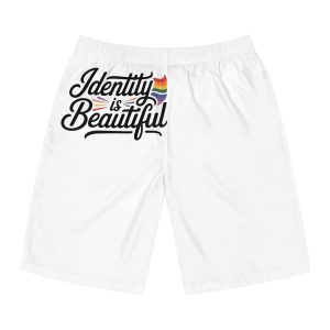 Identity Is Beautiful T Shirt Design Isolated White Background Mens Board Shorts Aop