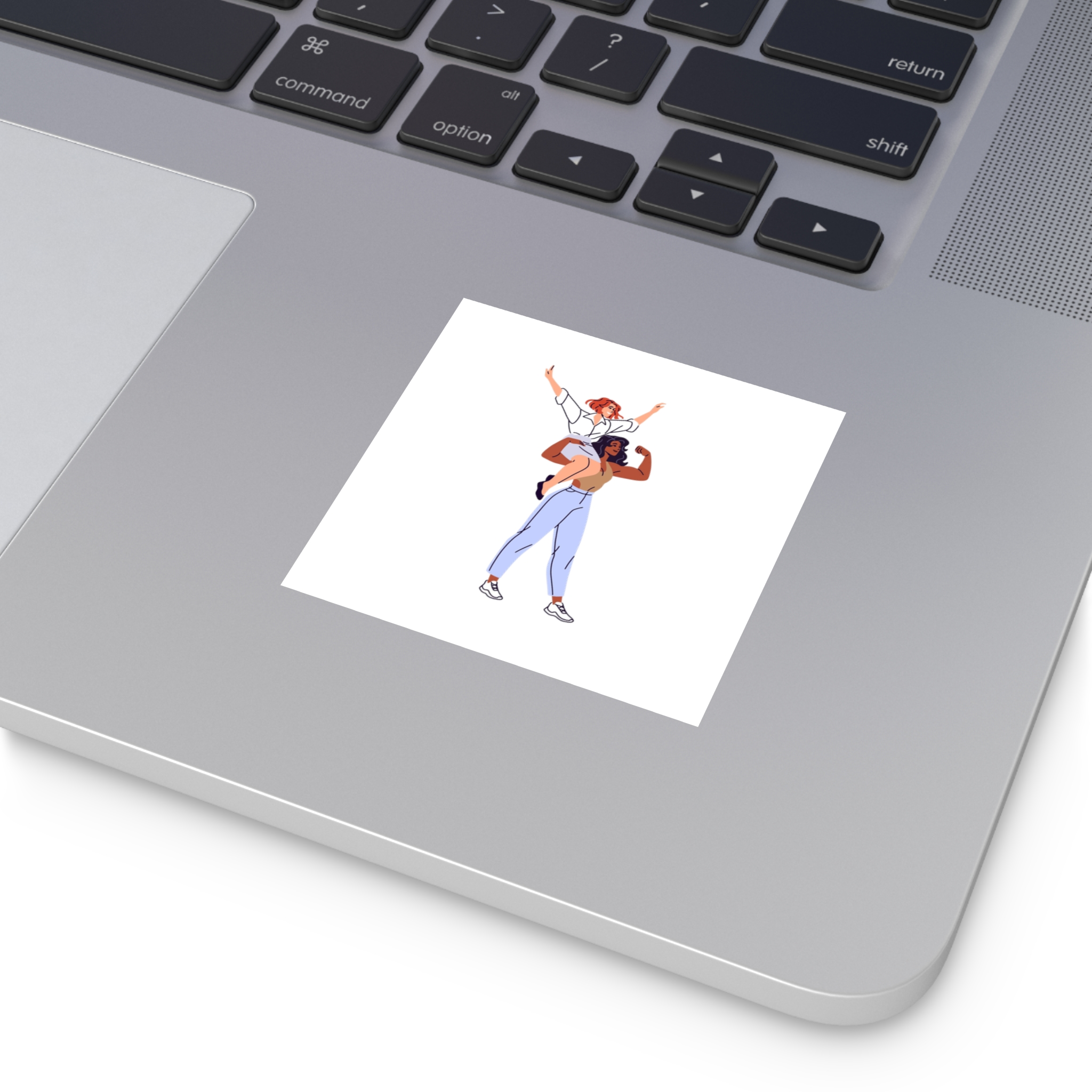 Happy Feminists Celebrate Success Winning Diverse Women Cheer Hands Up Support Feminism Strong Girl Holds Her Friend Shoulder Flat Isolated Vector Illustration White Background Laminate Stickers... - Image 15