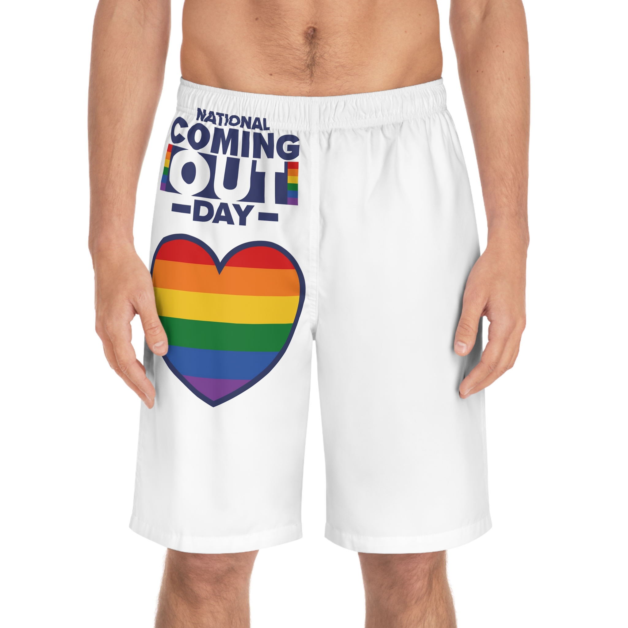 Coming Out Day Pride Month Lgbt Rainbow Flag Diversity Equality Free Love Vector Poster Mens Board Shorts Aop - Image 3
