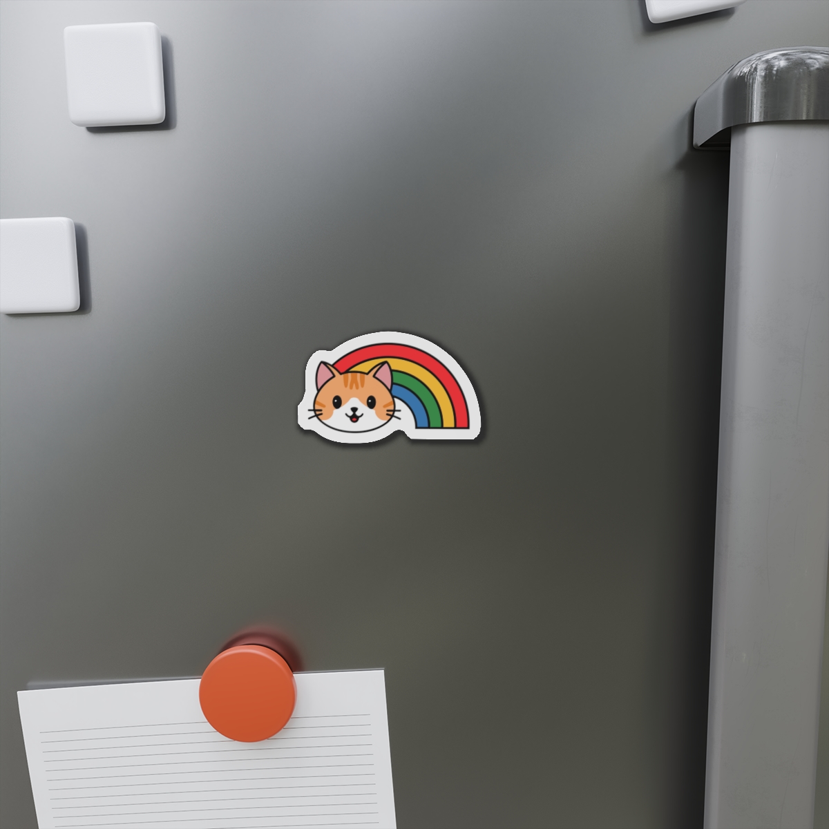 Cartoon Cat Head Illustration With Rainbow Happy Expression(1) Die Cut Magnets - Image 5