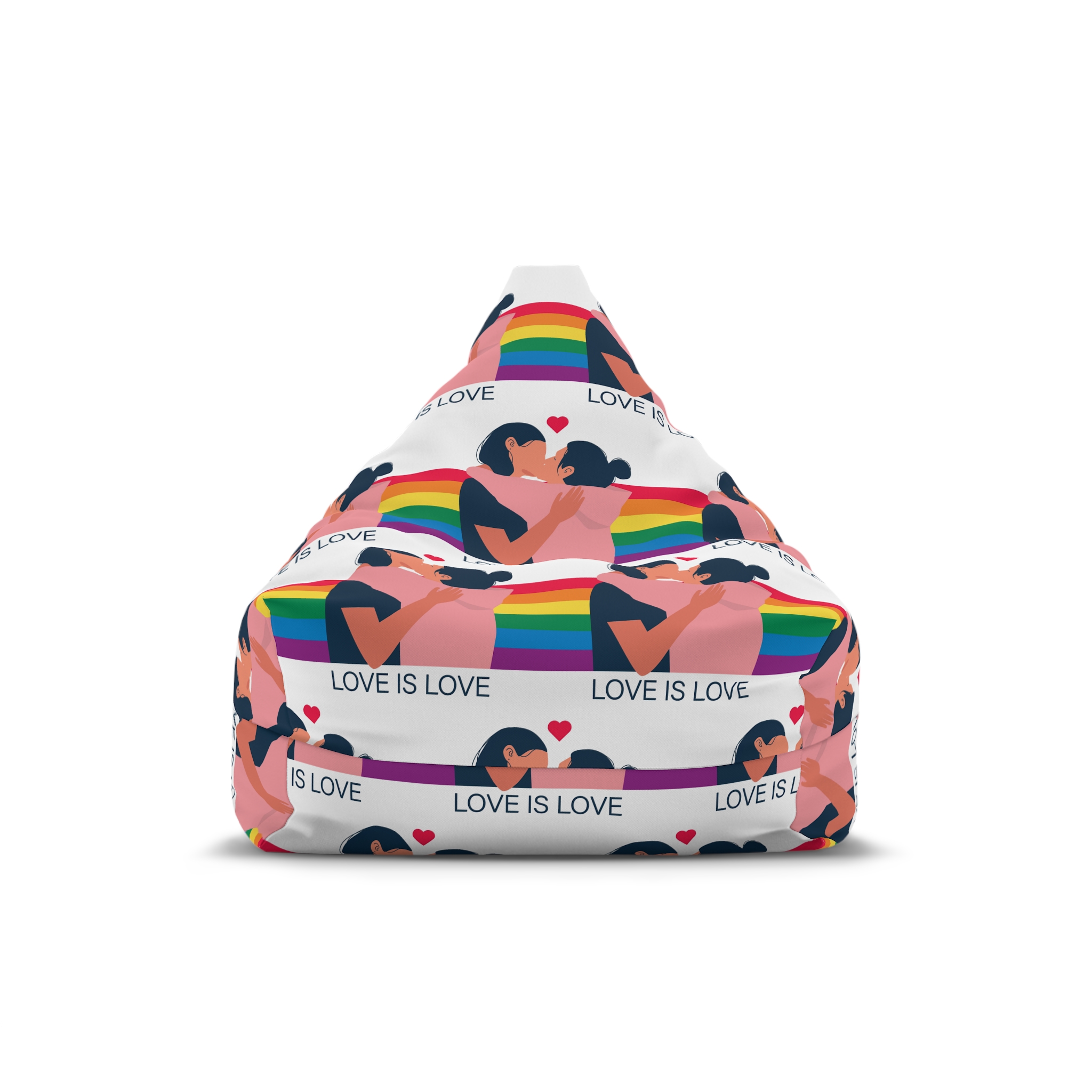 Lesbian Couple Kissing Hugging Rainbow Flag Love Is Love Bean Bag Chair Cover