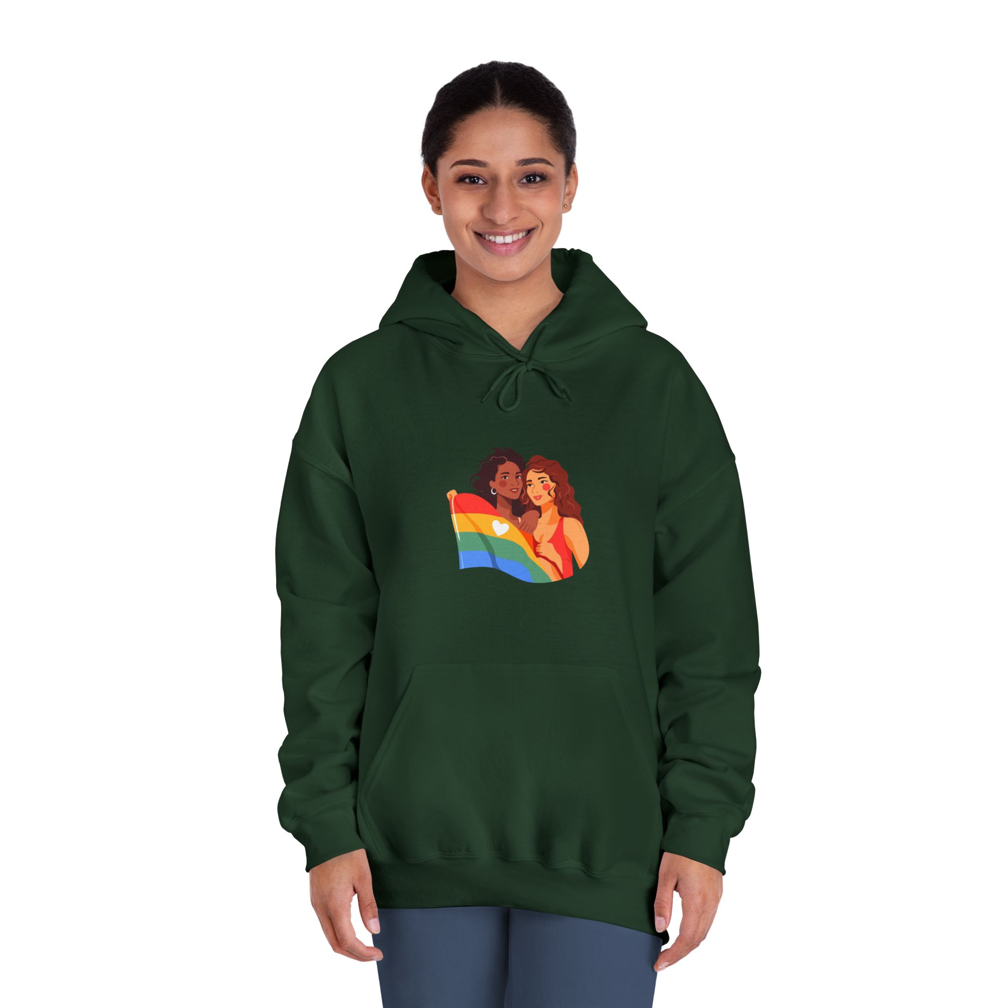 Portrait Lesbian Couple With Rainbow Flag Concept Lgbtq Unisex Dryblend Hooded Sweatshirt - Image 24