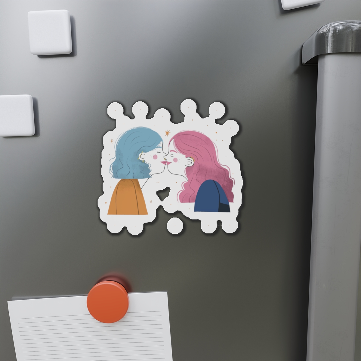 Hand Drawn Affectionate Lesbian Kiss Die Cut Magnets - Image 11
