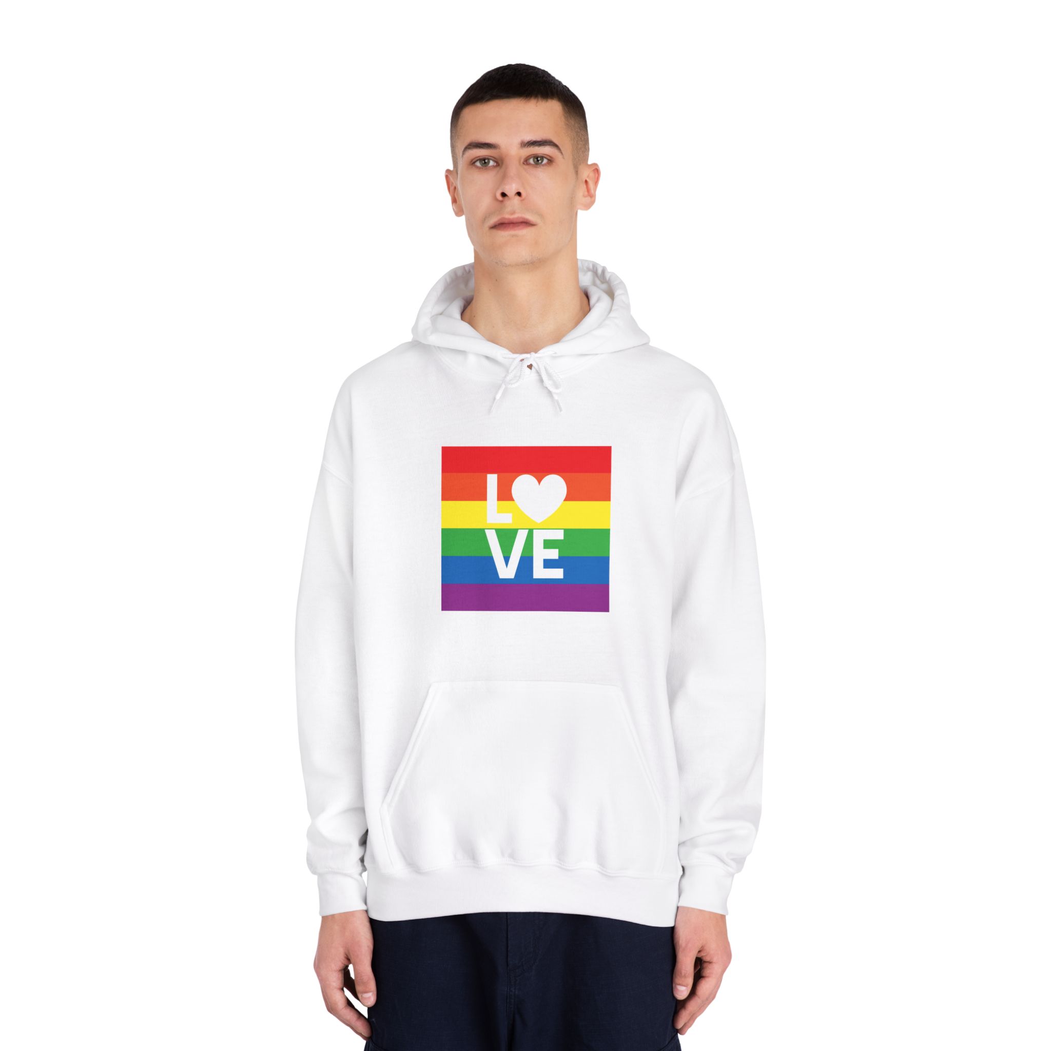 Love Lgbt Heart Squere White Unisex Dryblend Hooded Sweatshirt - Image 3