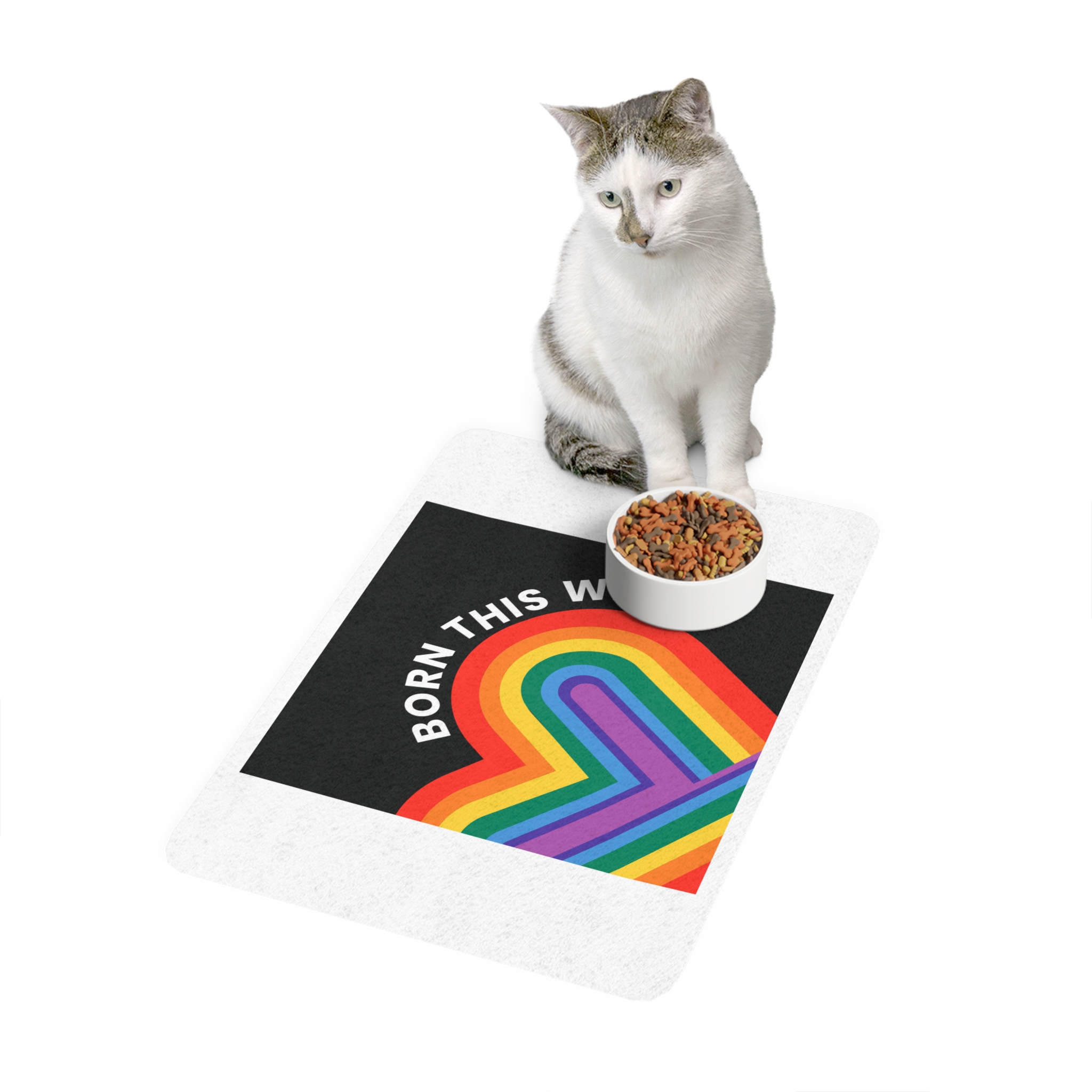Rainbow Heart Template Lgbtq Pride Month With Born This Way Text Pet Food Mat 12x18 - Image 3