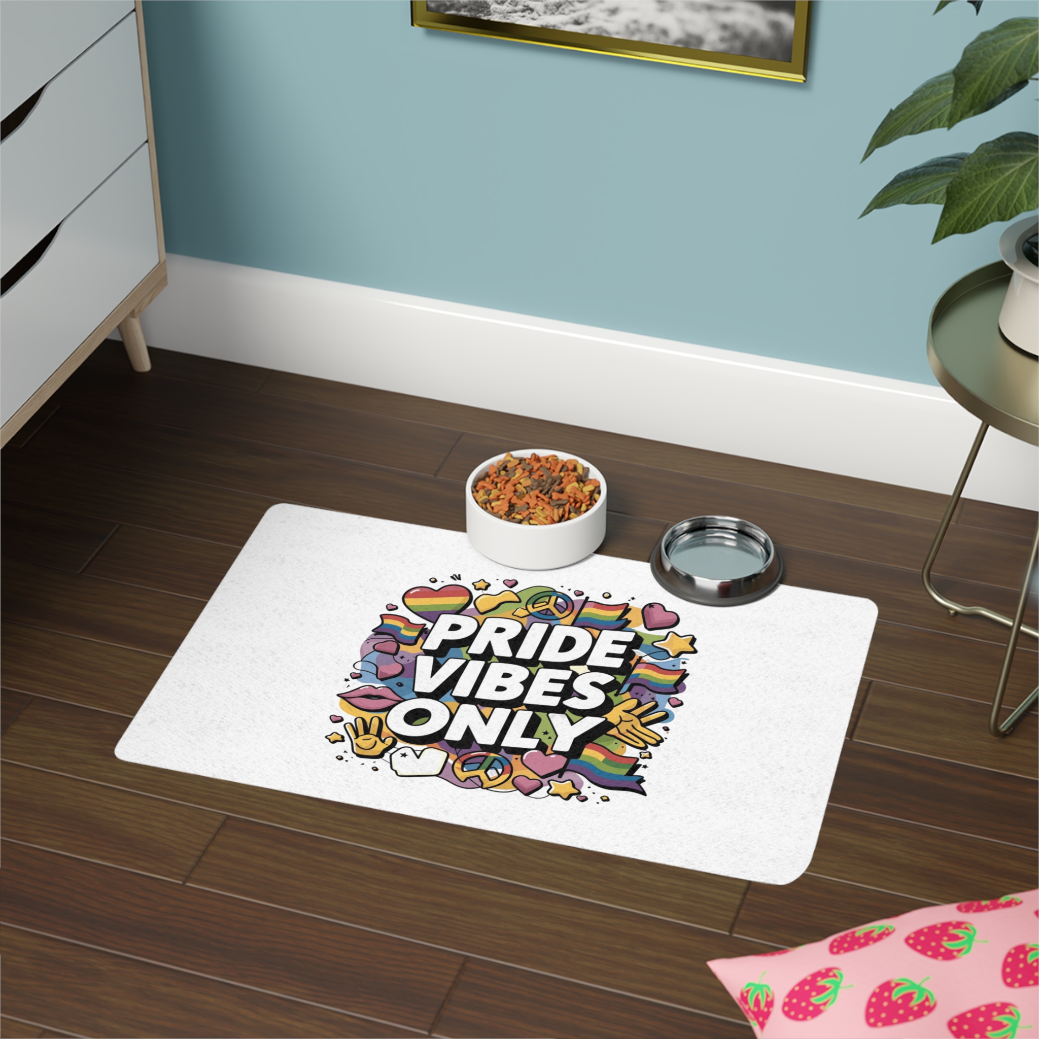 Pride Vibes Only T Shirt Design Isolated White Background Pet Food Mat 12x18 - Image 4