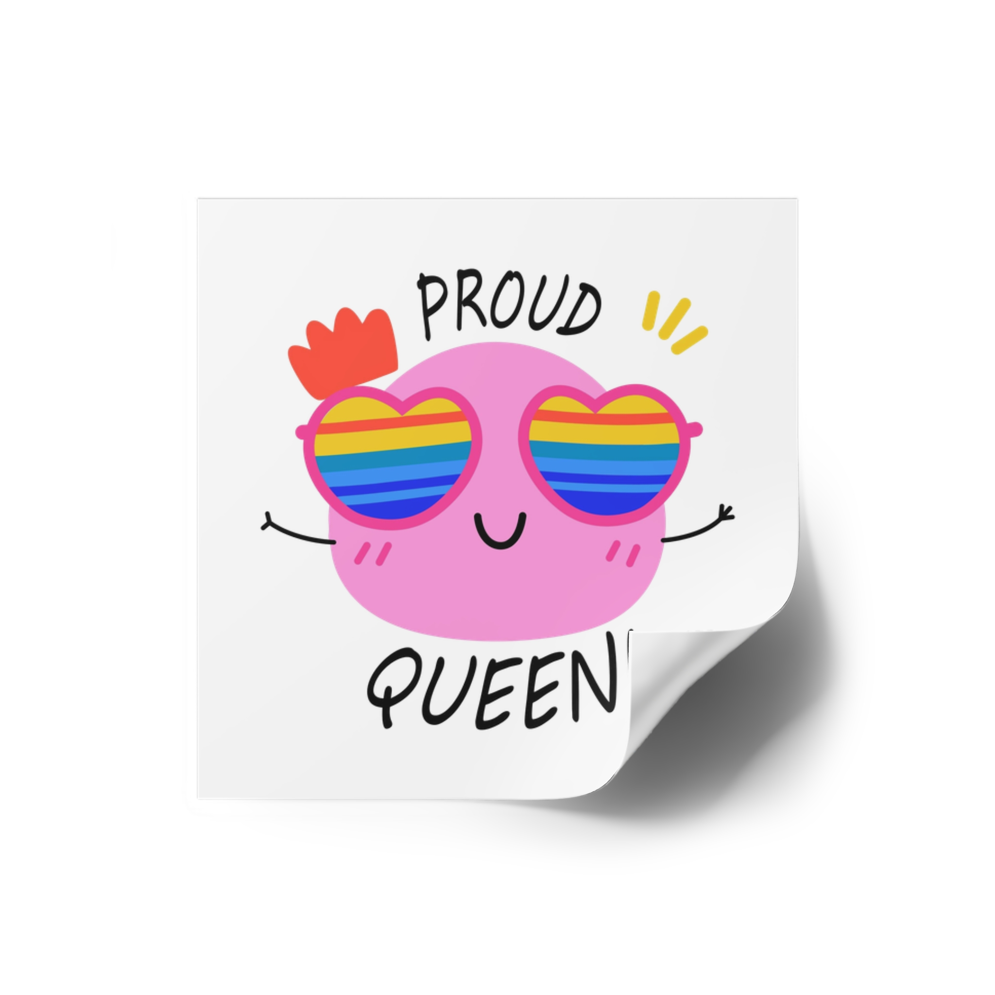 Pink Blob With Rainbow Heart Sunglasses Saying Proud Queen Flat Sticker Laminate Stickers Square - Image 2