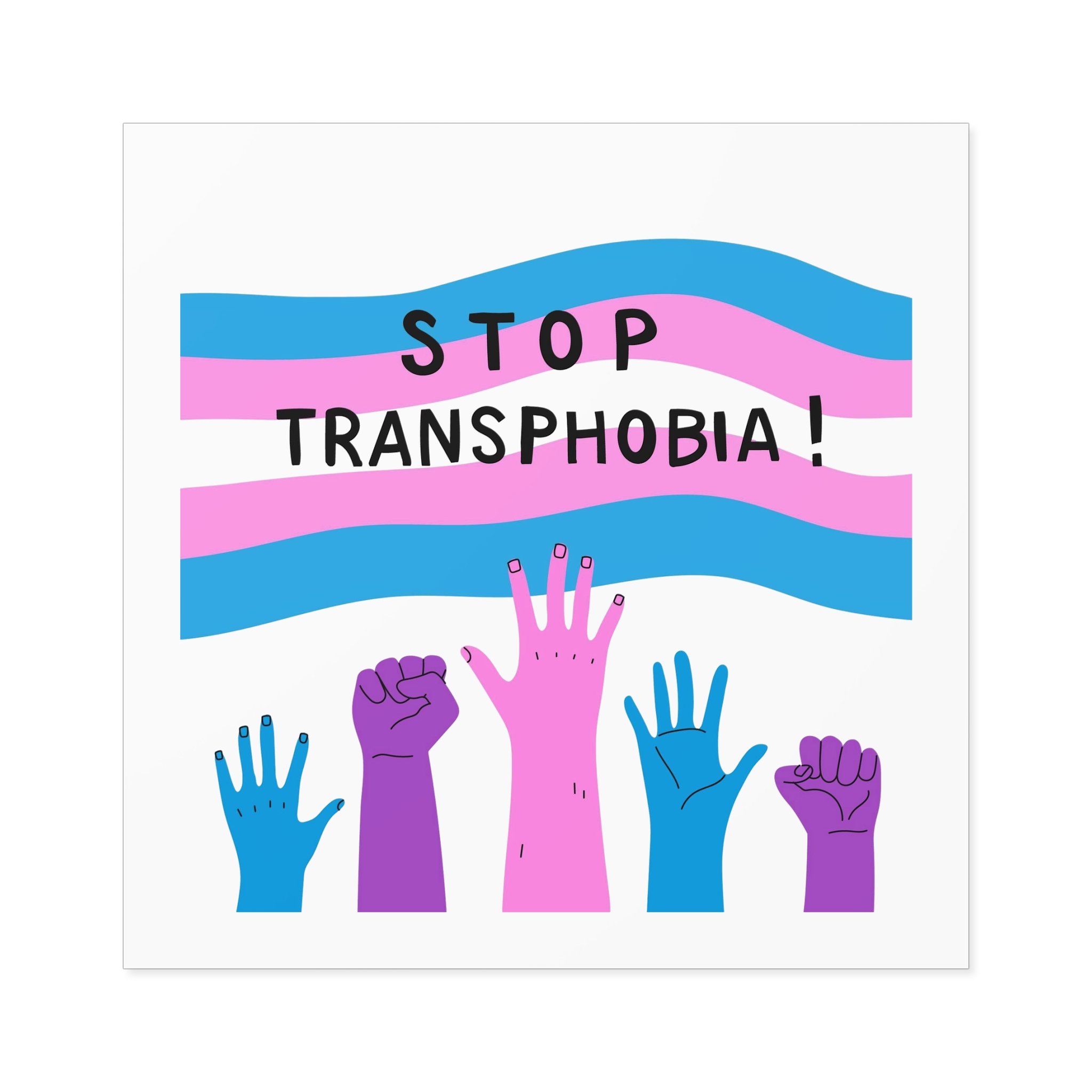 Hand Drawn Stop Transphobia Concept Illustration Laminate Stickers Square - Image 49