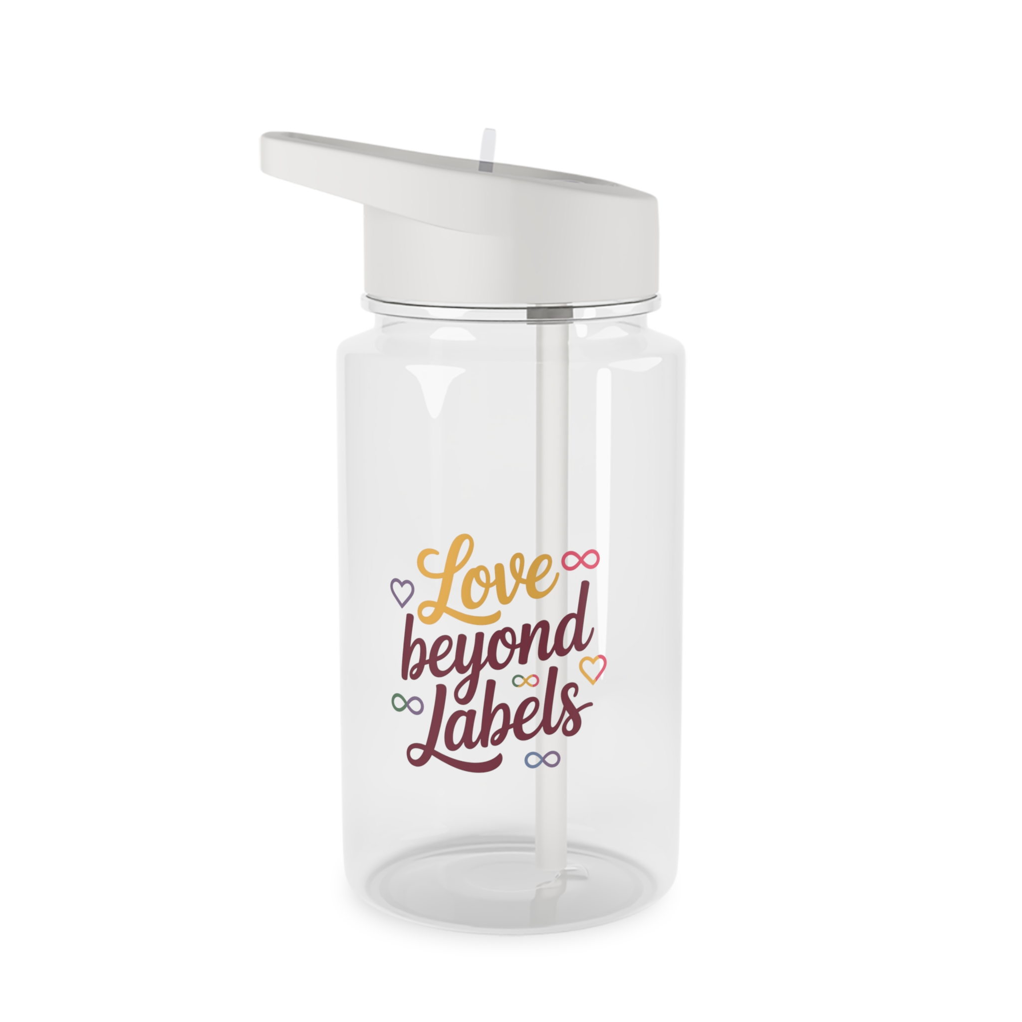 Love Beyond Labels T Shirt Design Isolated White Background Tritan Water Bottle