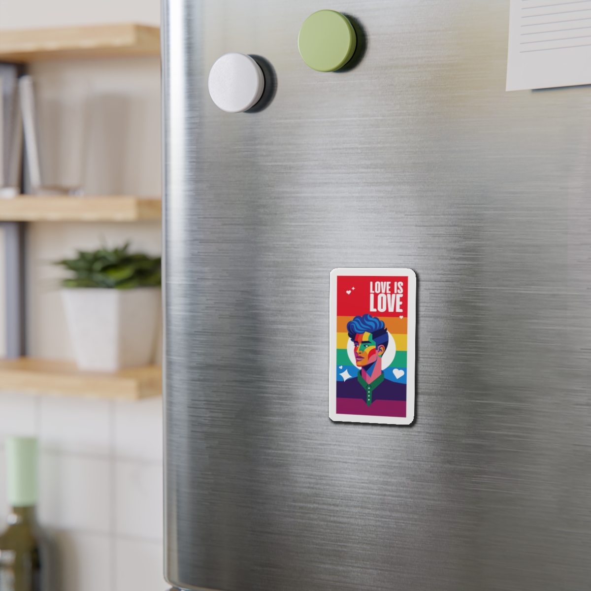 Poster Man With Rainbow Colored Face Rainbow Colored Background Die Cut Magnets - Image 6
