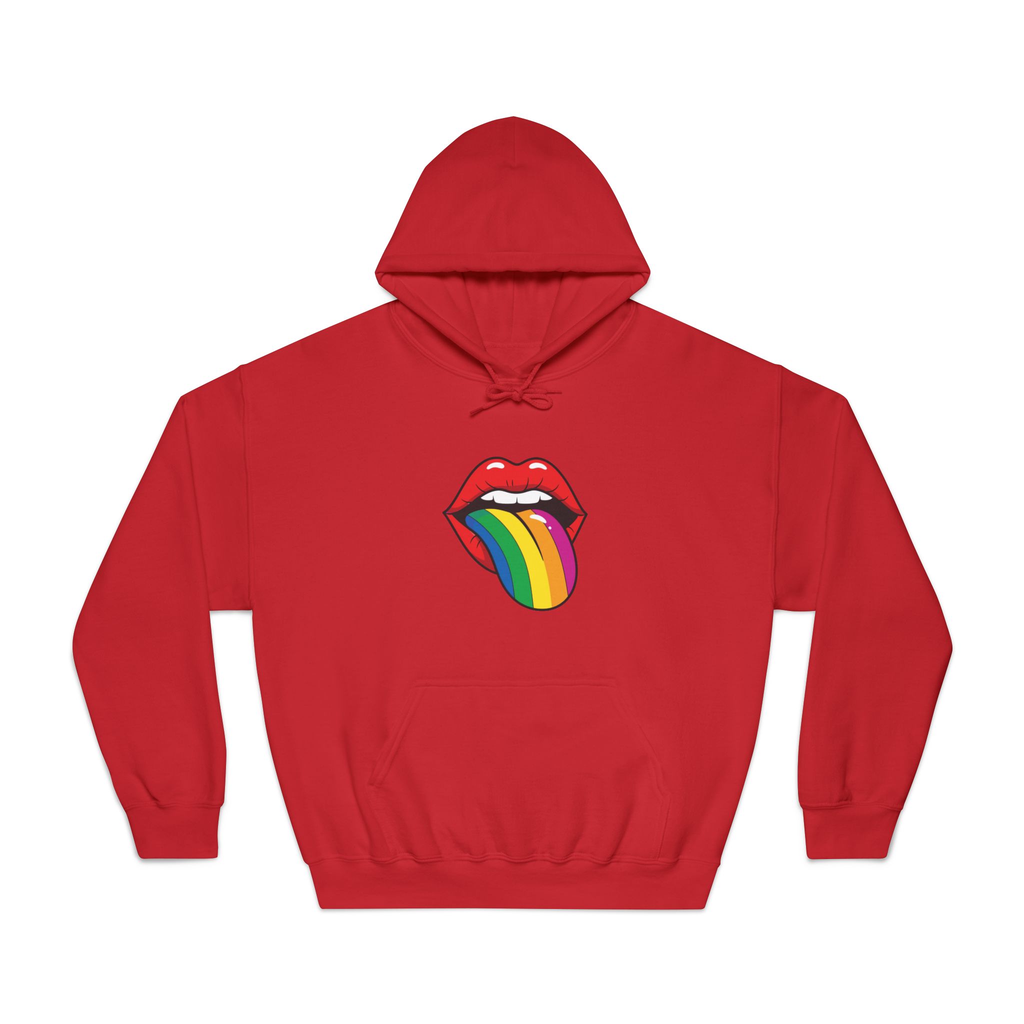 Pop Art Illustration Open Red Lips With Long Colorful Rainbow Tongue Sticking Out Now Unisex Dryblend Hooded Sweatshirt - Image 33