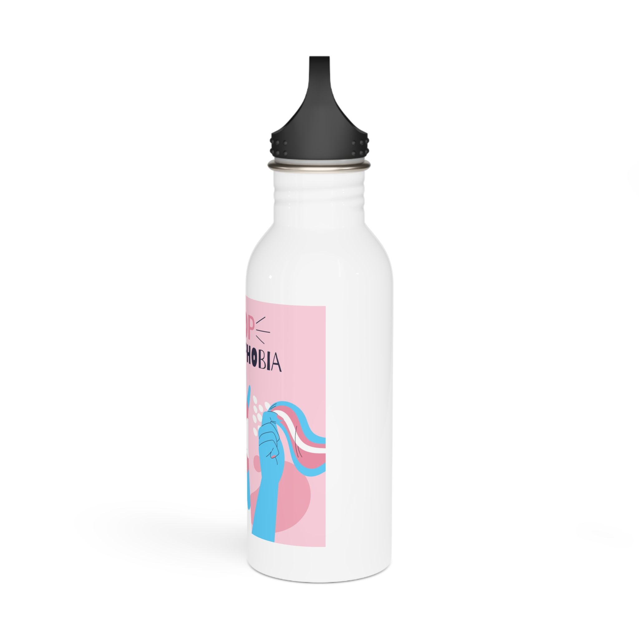 Hand Drawn Flat Design Stop Transphobia Concept Stainless Steel Water Bottle - Image 4