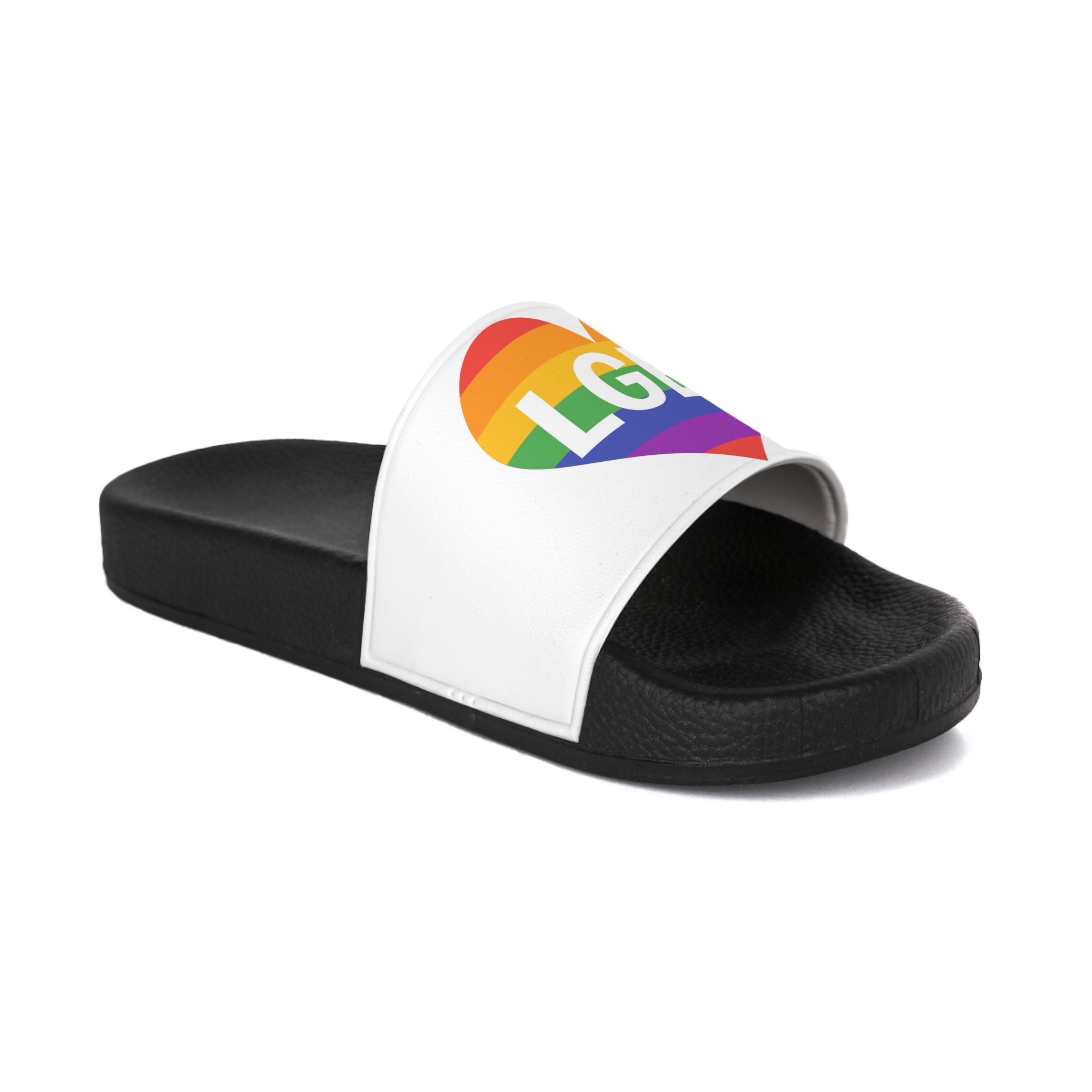 Lgbt Rainbow Colors Heart Mark Lgbt Letters Mens Slide Sandals - Image 2