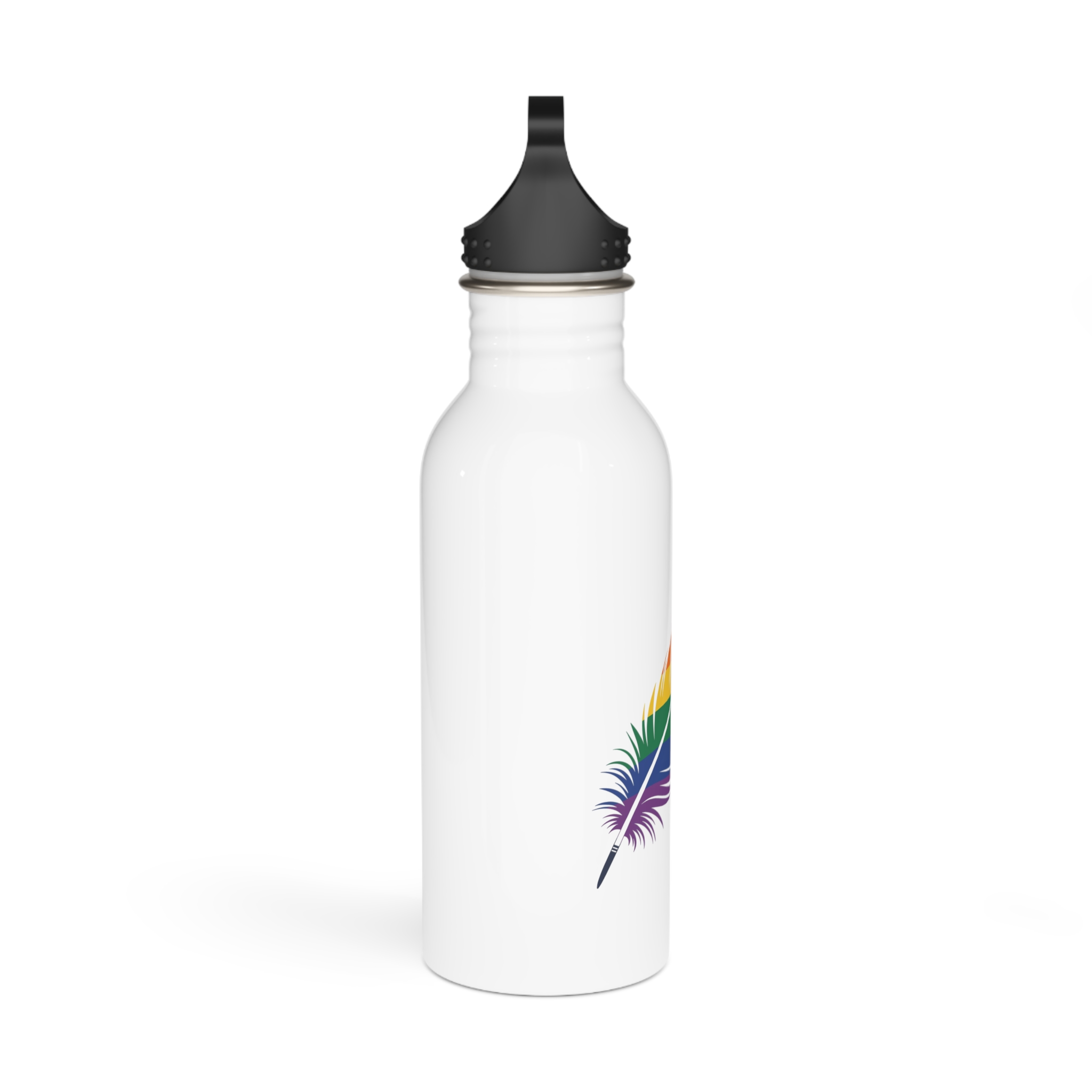 Single Feather Adorned With Vibrant Colors Rainbow Flag Stainless Steel Water Bottle - Image 2