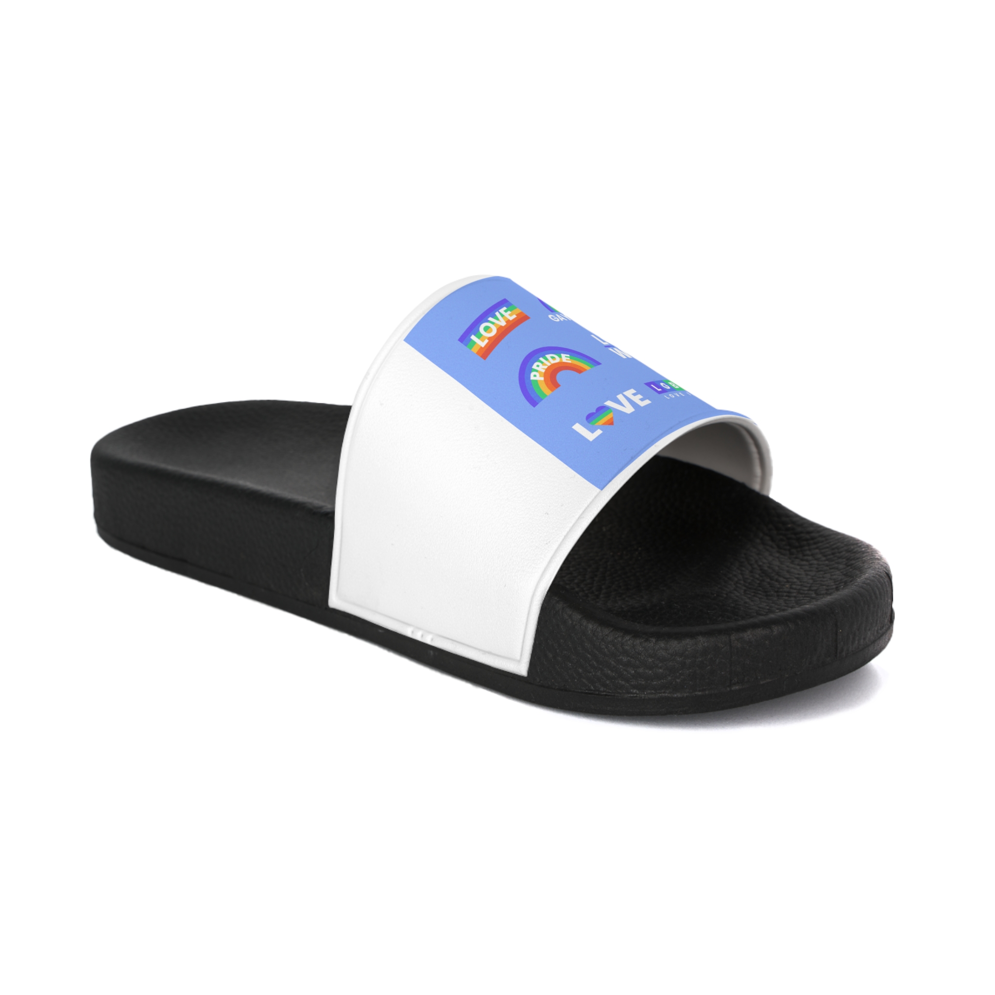 Pride Day Concept Rainbow Labels Mens Slide Sandals - Image 2