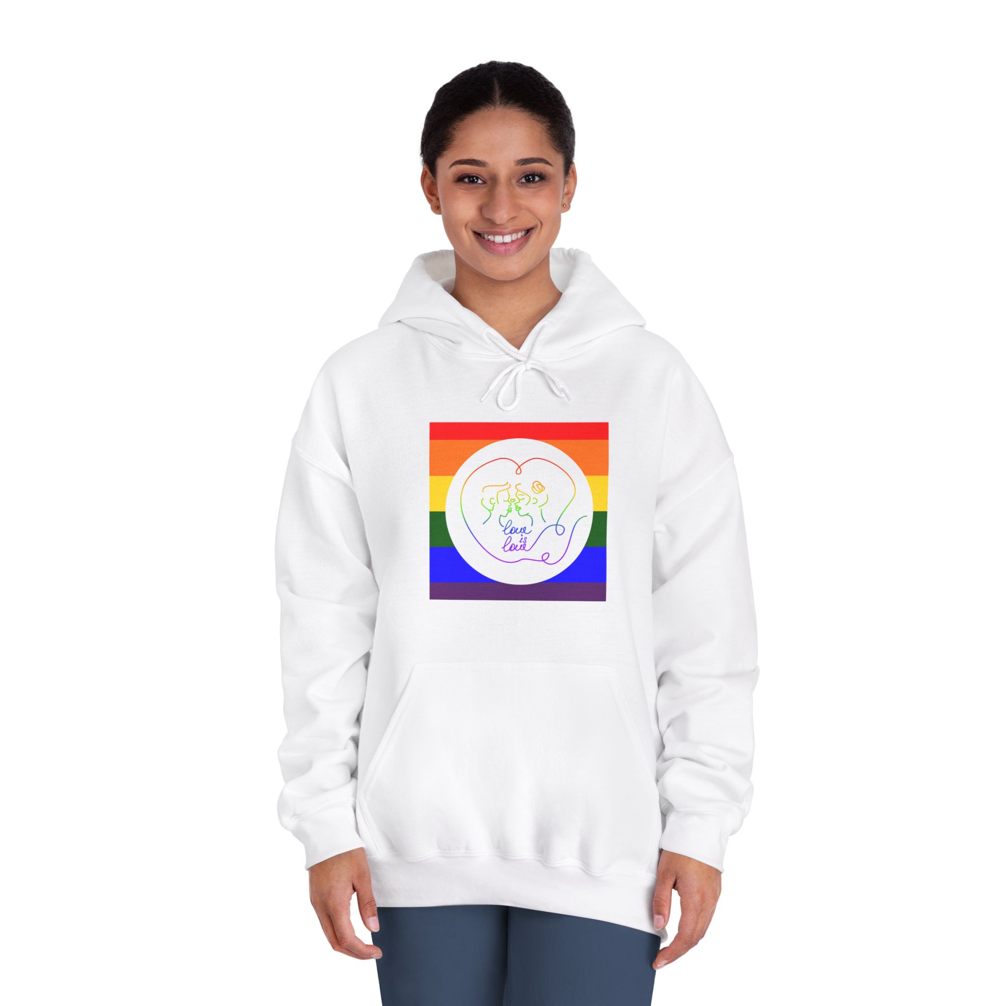 Poster With Kissing Woman Hand Lettering Love Is Love Theme Month Pride Lgbtq Love Background Unisex Dryblend Hooded Sweatshirt - Image 4