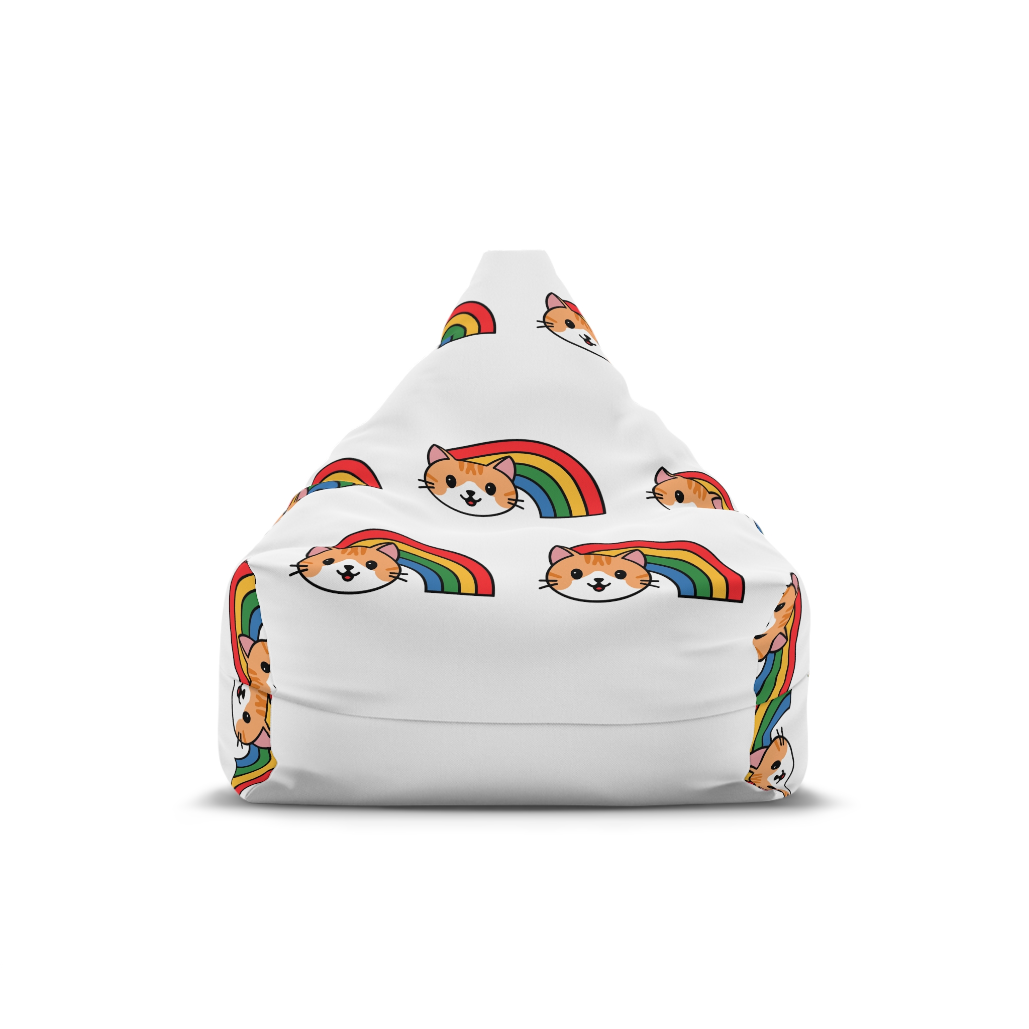 Cartoon Cat Head Illustration With Rainbow Happy Expression Bean Bag Chair Cover