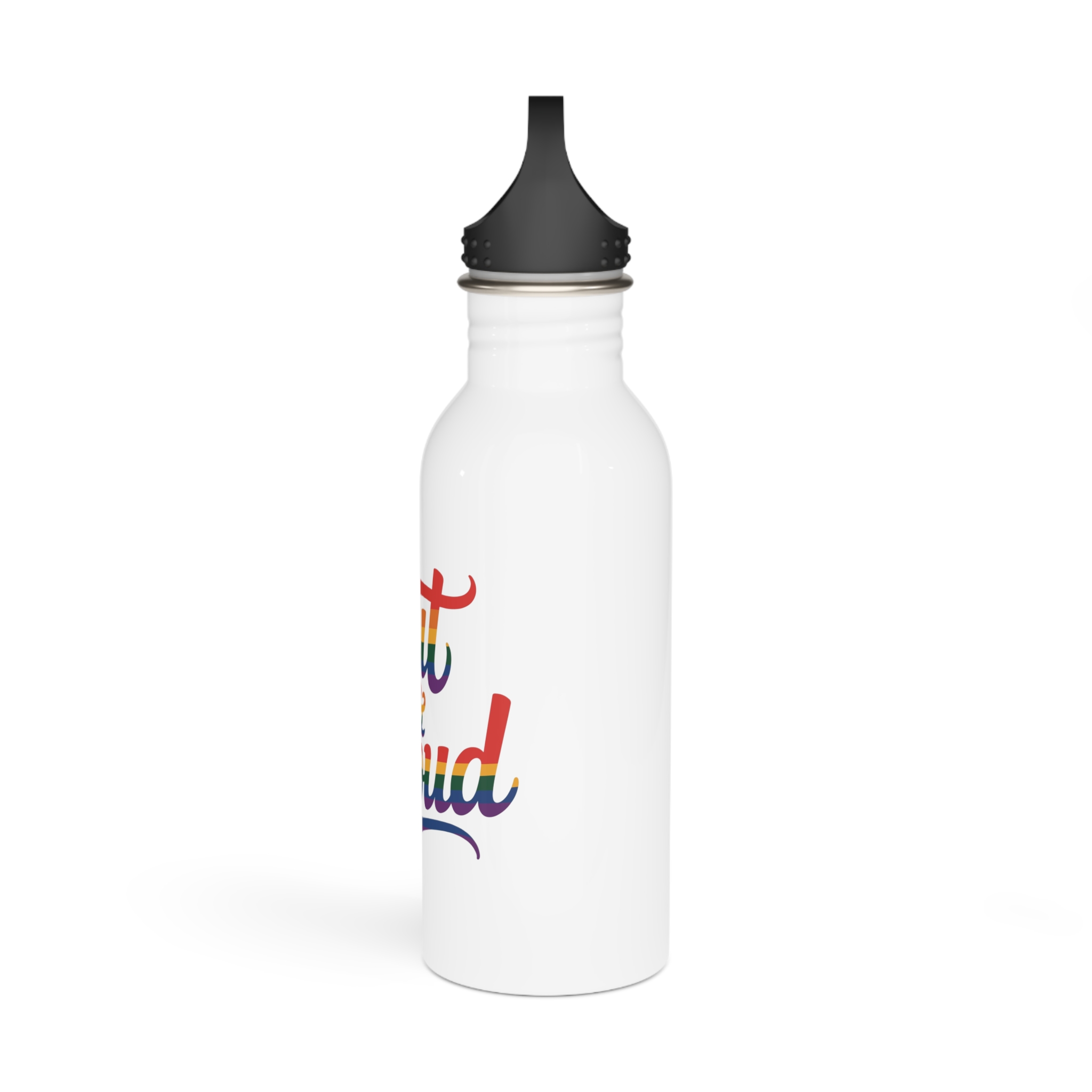 Out Proud T Shirt Design Isolated White Background Stainless Steel Water Bottle - Image 4
