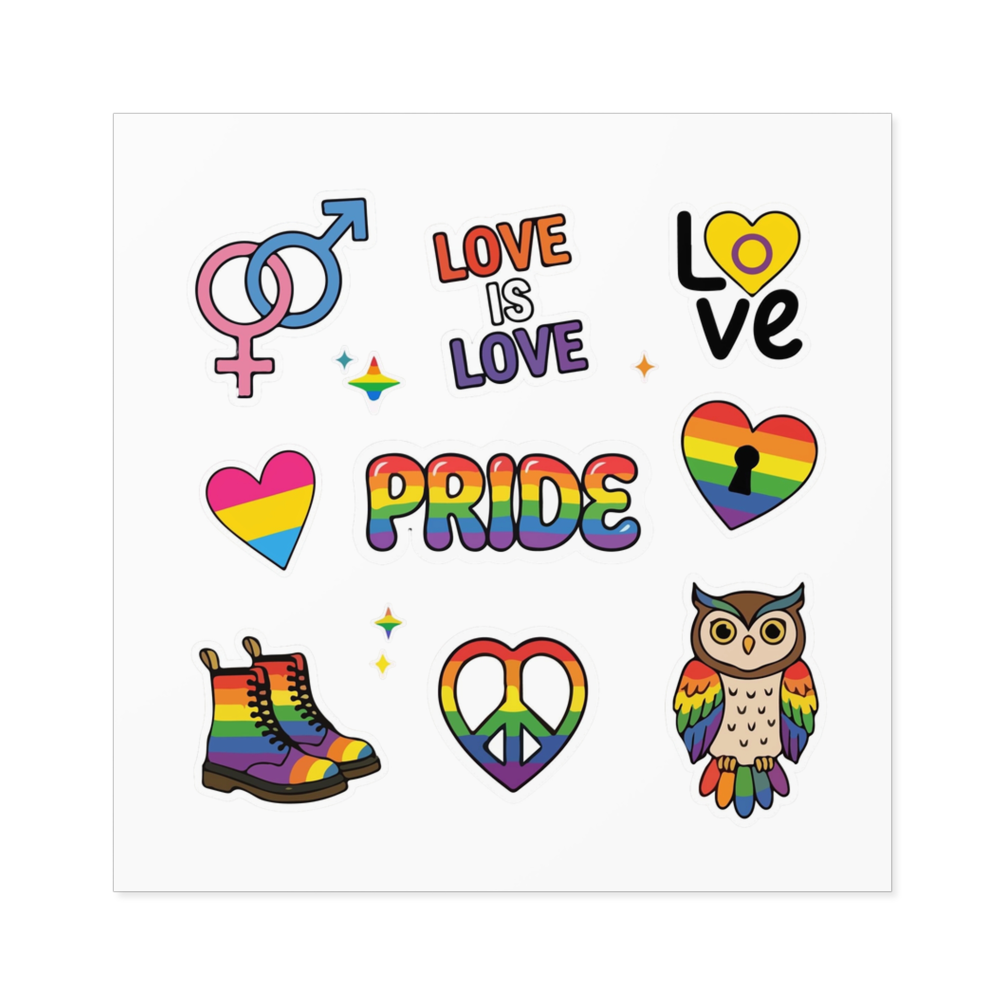 Pride Stickers Doodle Set Colorful Lgbtq Hand Drawn Icons Pack Laminate Stickers Square - Image 25