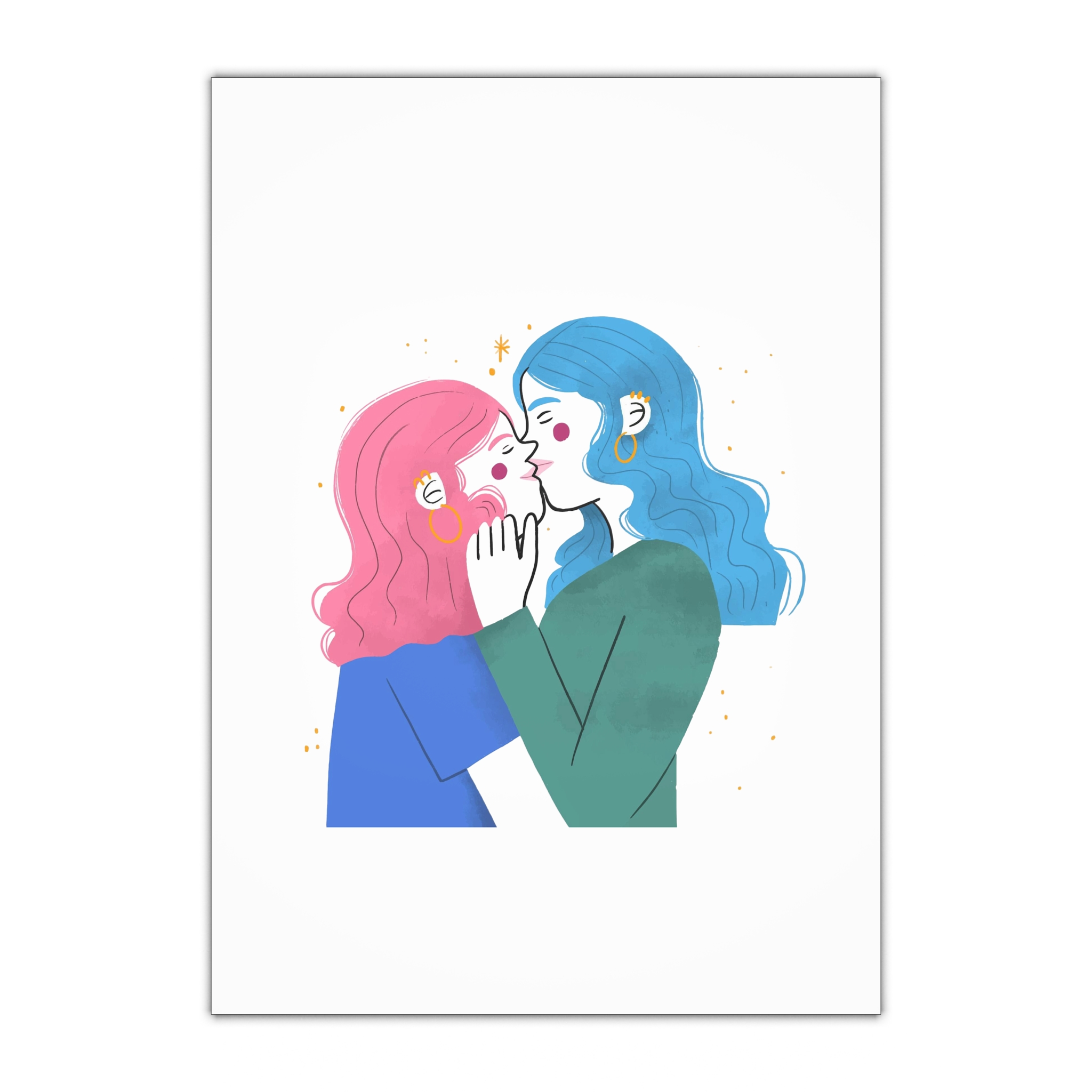 Hand Drawn Lesbian Kiss Illustration Gift Wrapping Paper Sheets 1pc