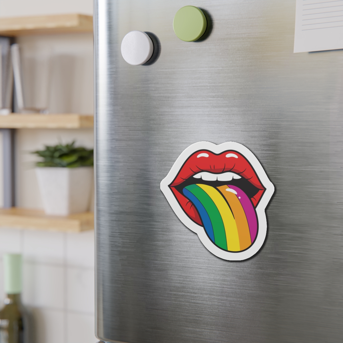Pop Art Illustration Open Red Lips With Long Colorful Rainbow Tongue Sticking Out Now Die Cut Magnets - Image 12