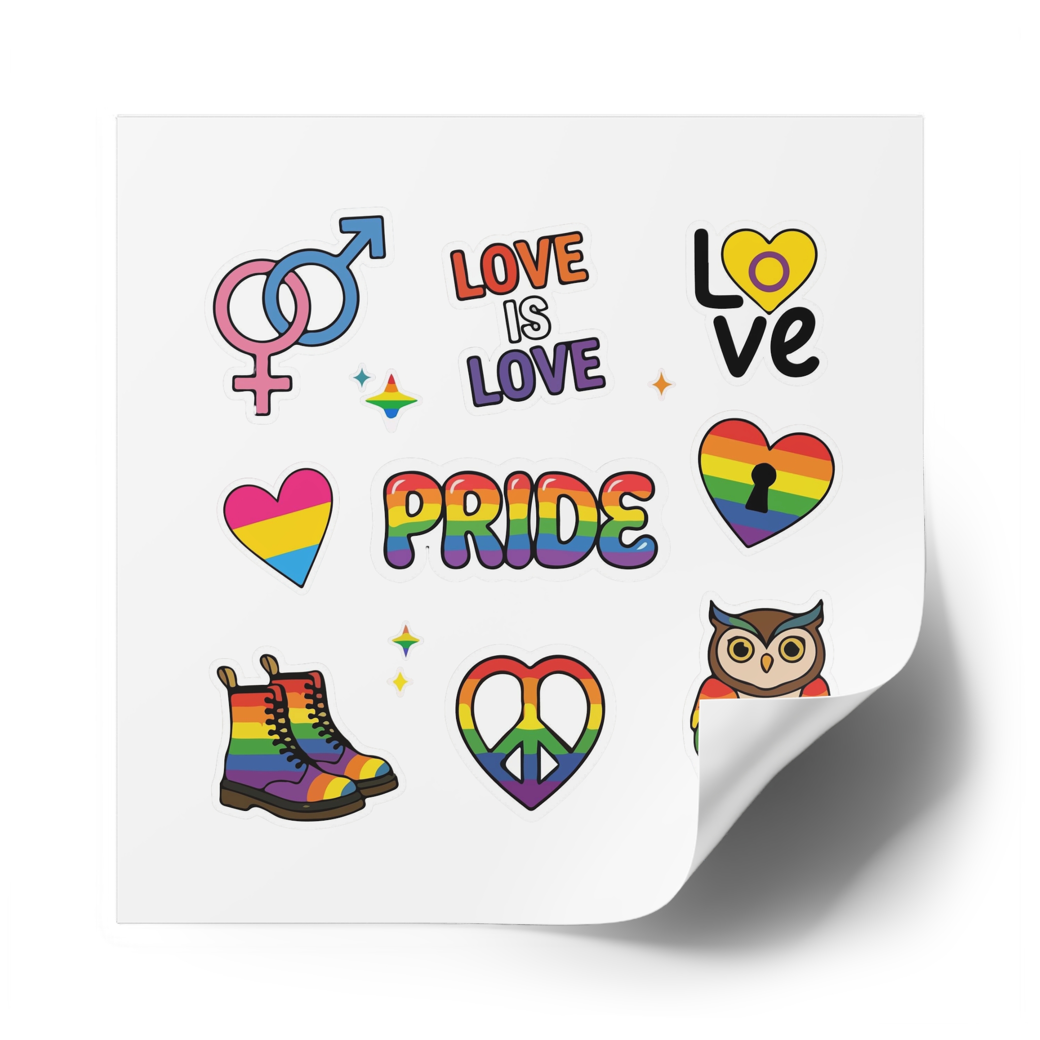 Pride Stickers Doodle Set Colorful Lgbtq Hand Drawn Icons Pack Laminate Stickers Square - Image 58