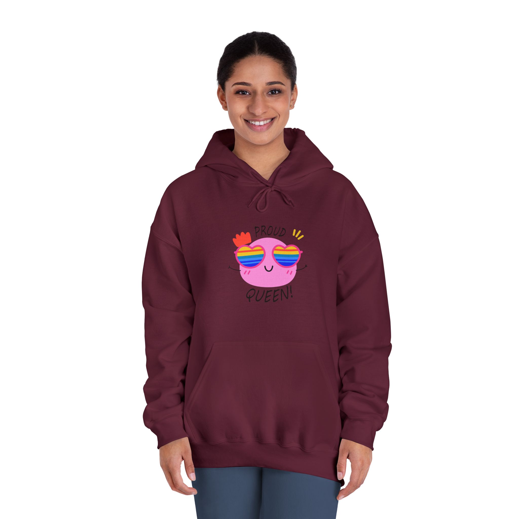 Pink Blob With Rainbow Heart Sunglasses Saying Proud Queen Flat Sticker Unisex Dryblend Hooded Sweatshirt - Image 20