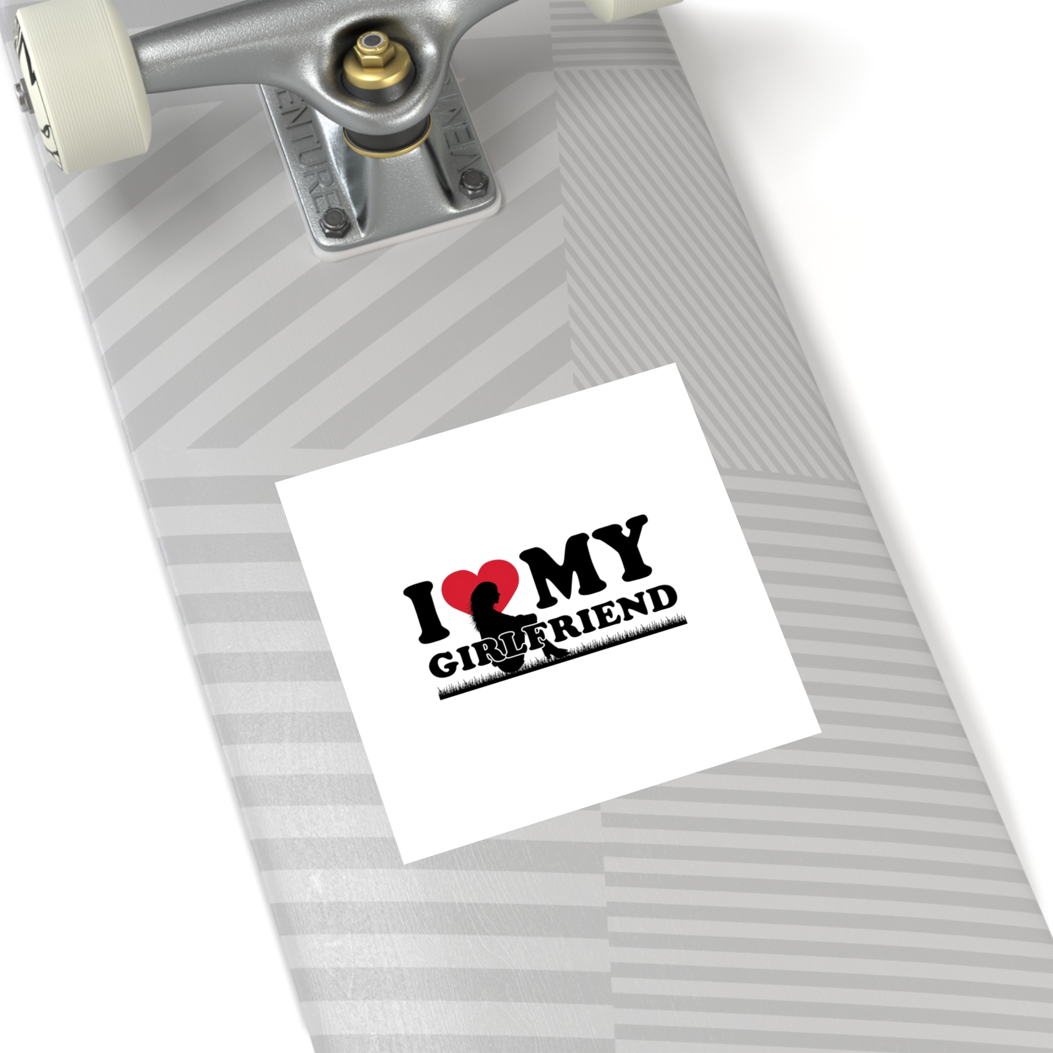 I Love My Girlfriend With Heart Accompanied By Silhouette Girl Sitting Grass Field Laminate Stickers Square - Image 44