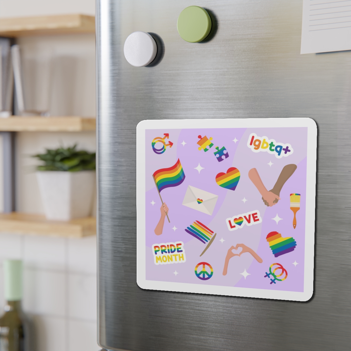 Cute Rainbow Colors Lgbtq Symbols Pride Flag Hands Holding Peace Love Die Cut Magnets - Image 15