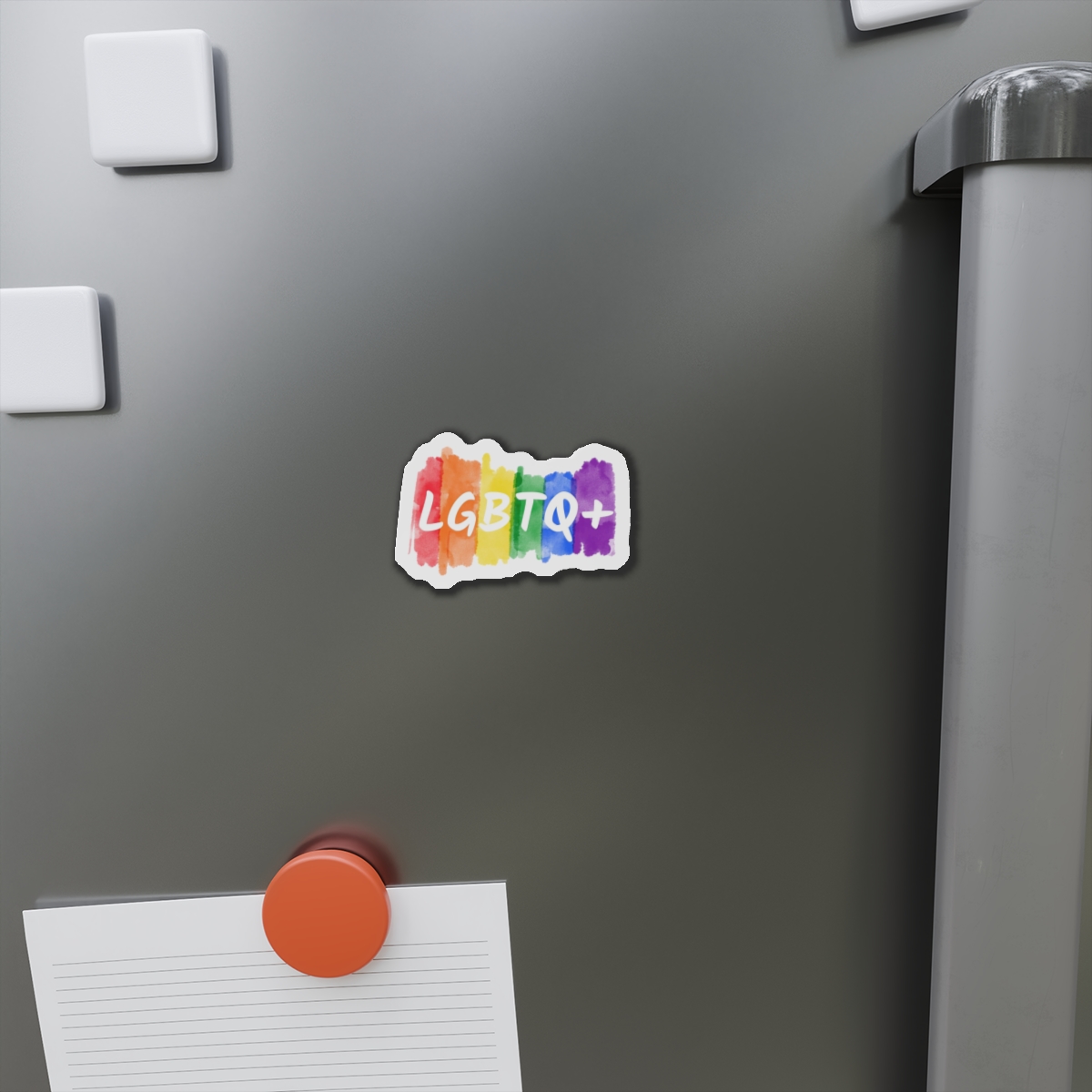 Lgbtq Logo Lettering Text Vector Rainbow Watercolor Paint Textured Colorful Stripes Die Cut Magnets - Image 5